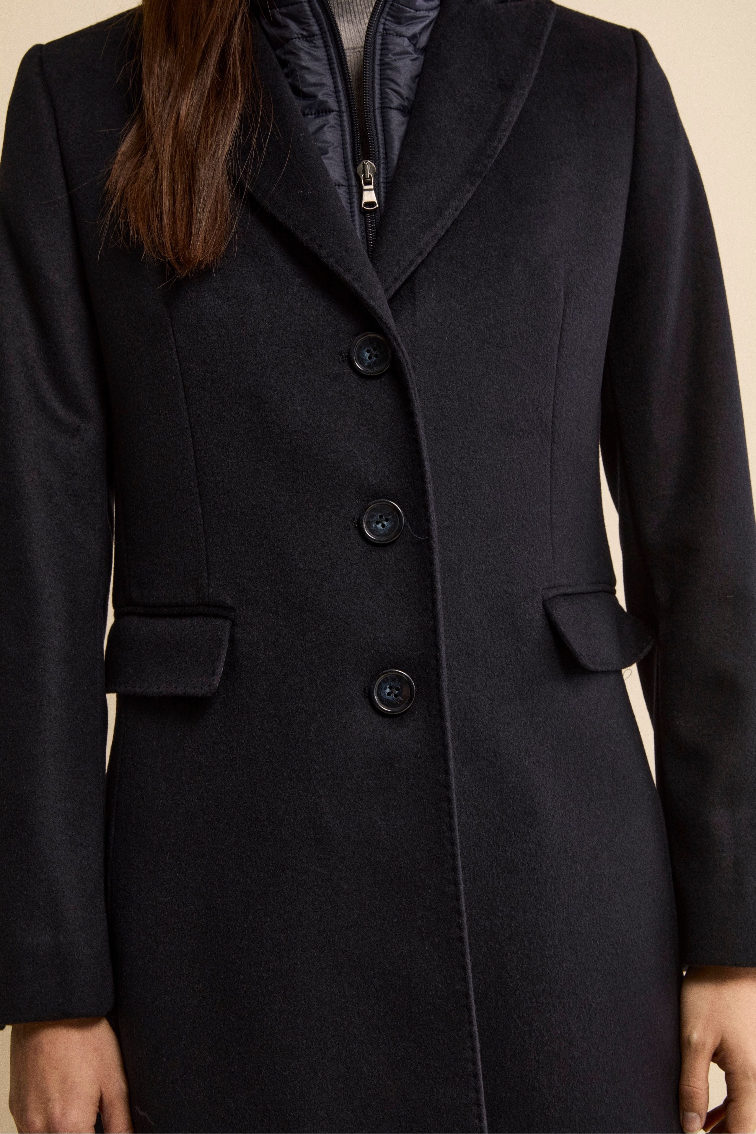 Midi Coat in Wool and Cashmere with Bib - BLUE