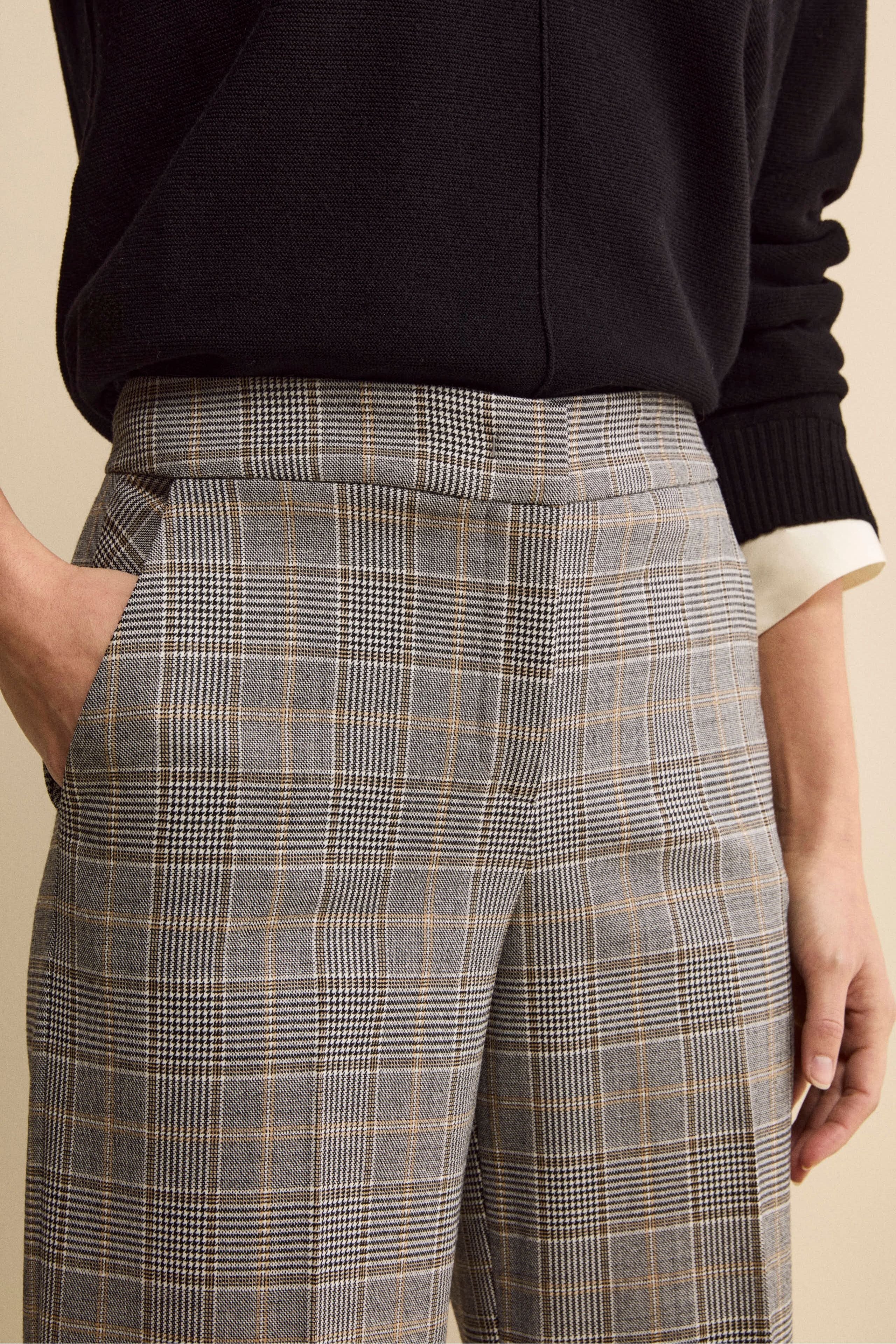 Check Palazzo Trousers in Wool Blend - GREY PRINCE OF WALES