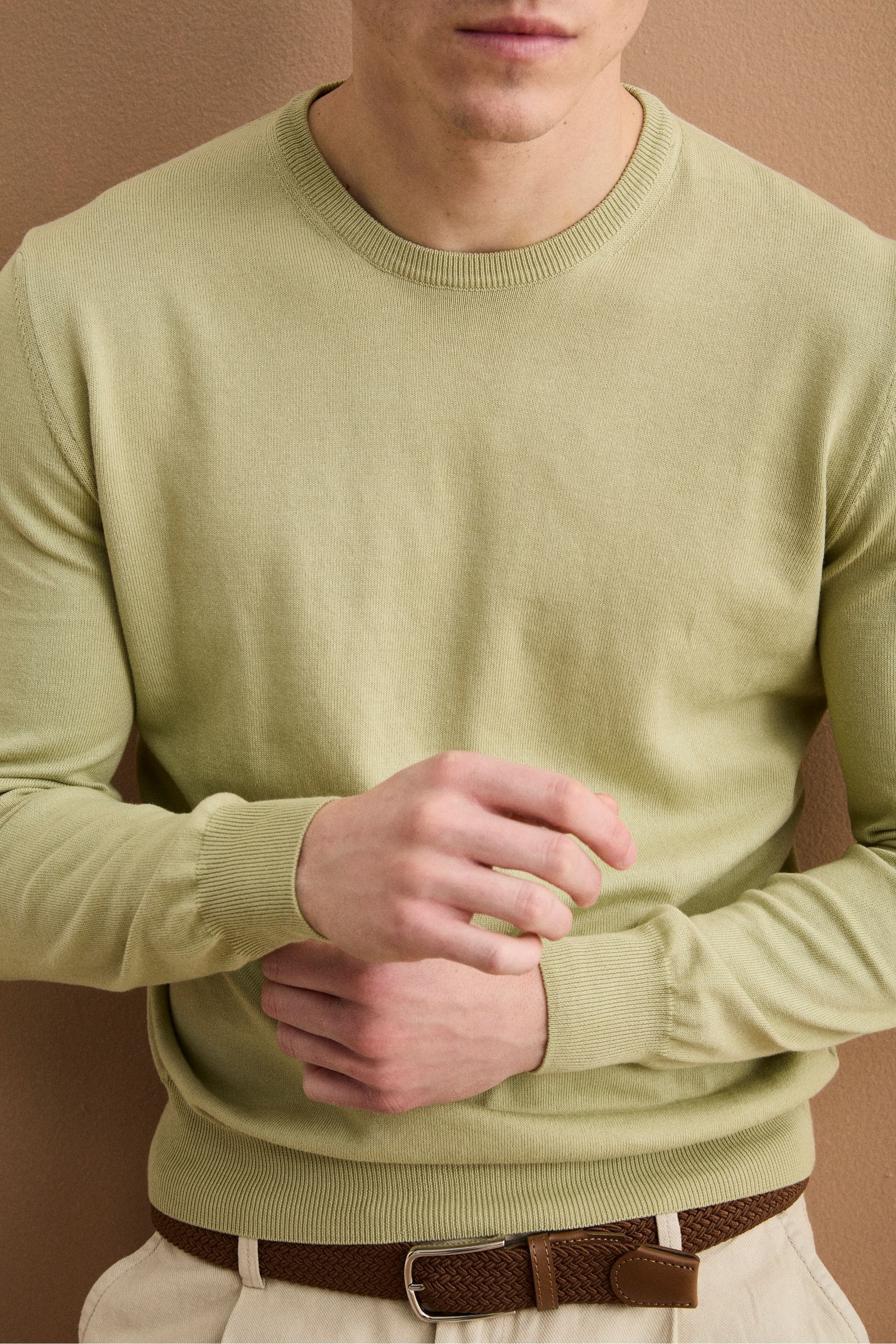 Baumwollpullover mit Rundhalsausschnitt - Salbei grün