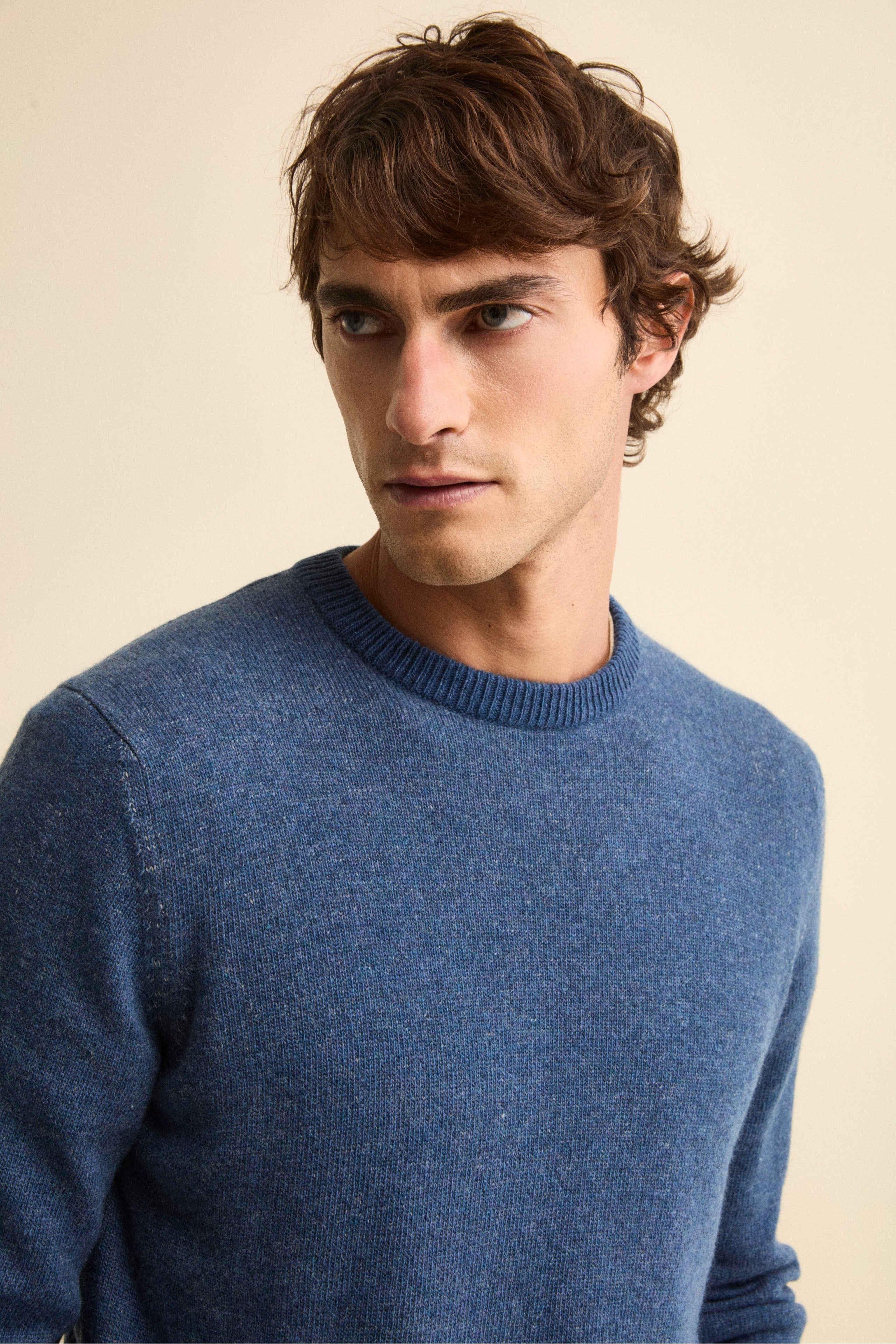 Mouline Crewneck Sweater in Extrafine Merino Wool - DENIM