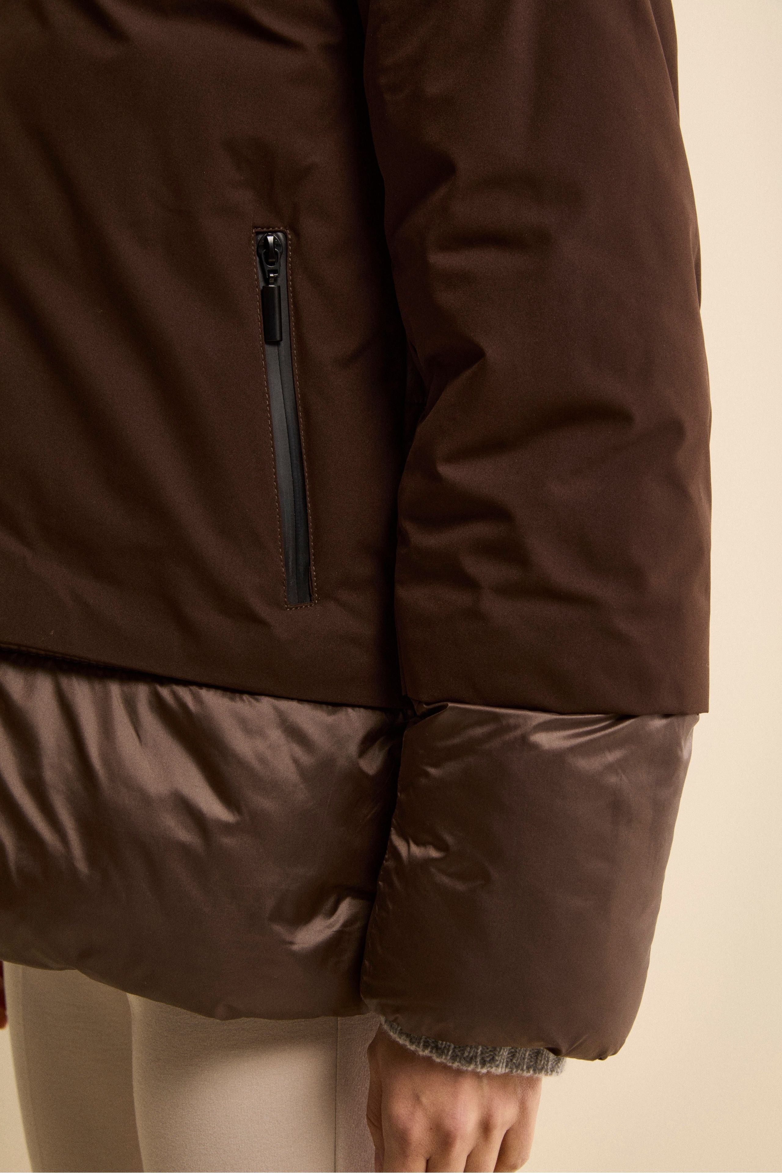 Padded Winter Jacket with Hood - brown