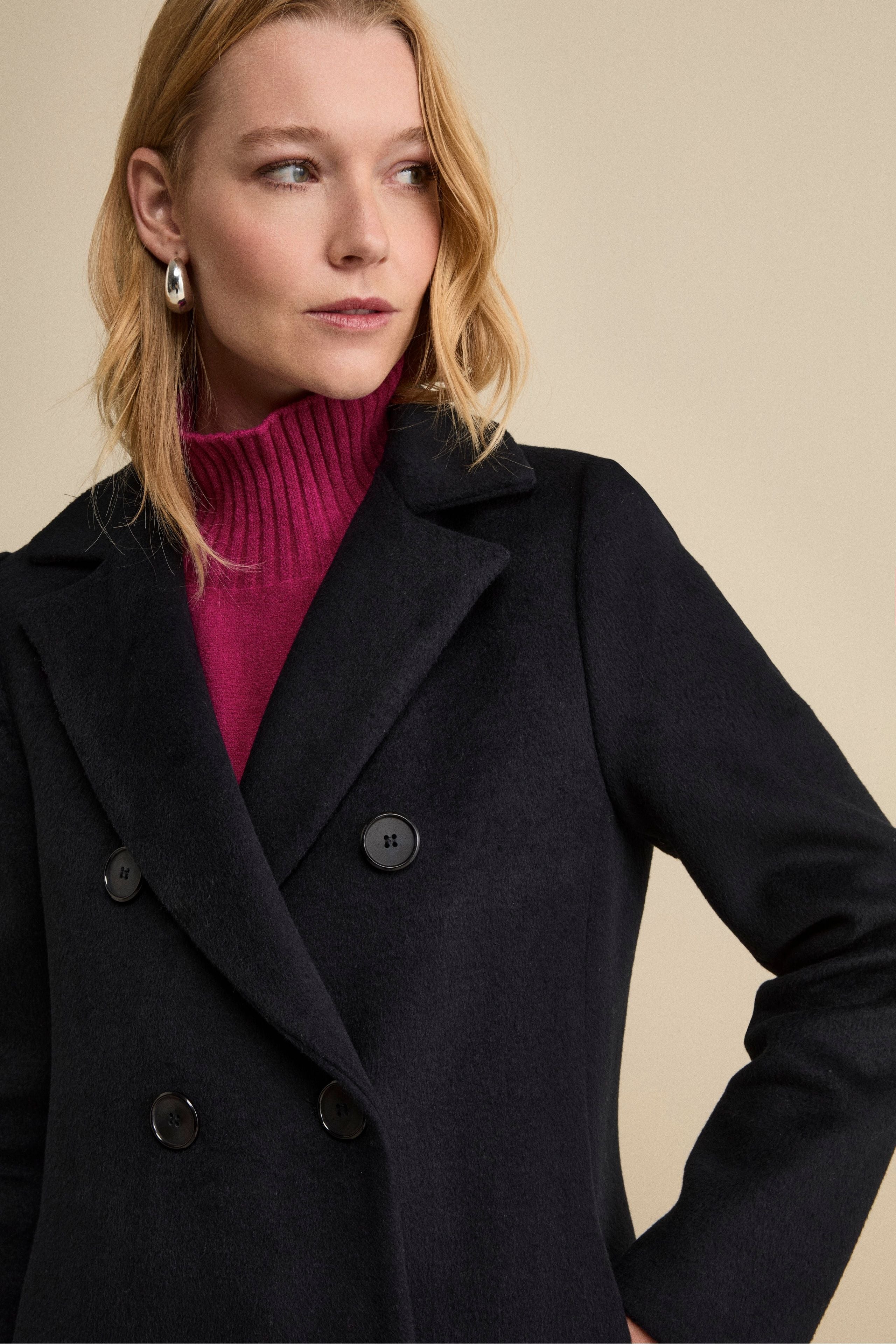 Long Double-Breasted Lined Coat in Wool Blend - BLUE