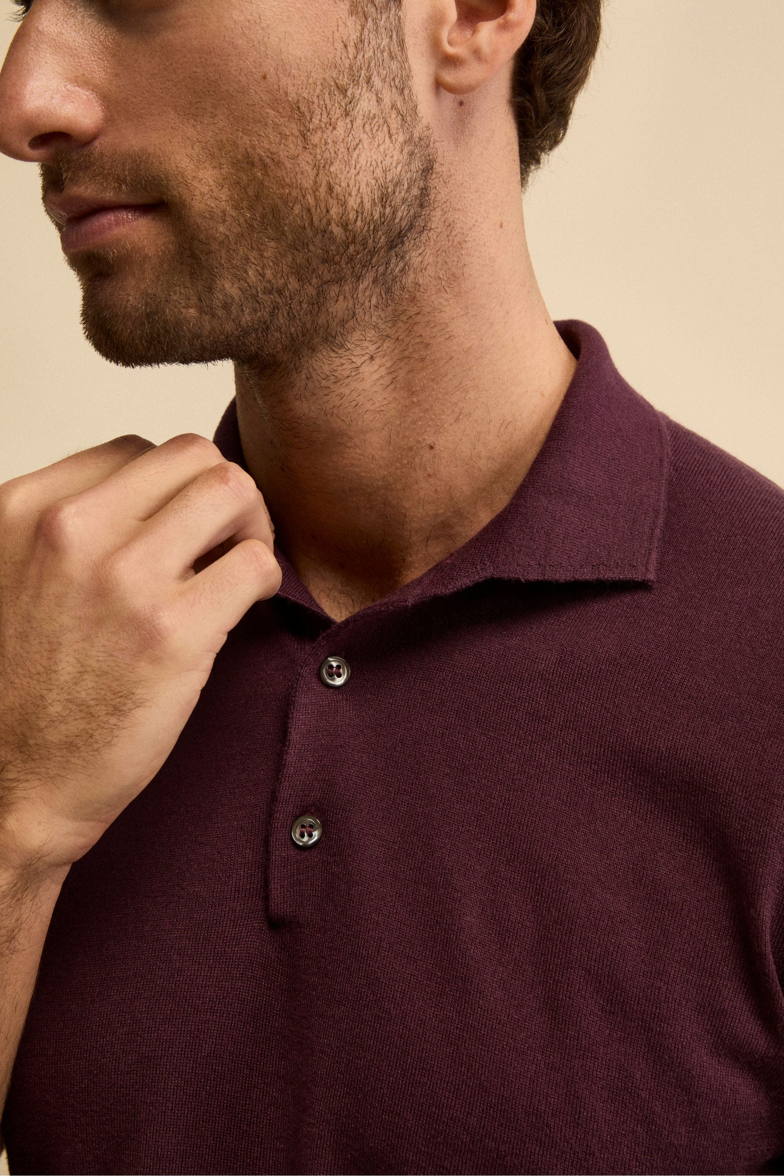 Buttoned Polo Shirt in Silk and Cashmere - Dark purple
