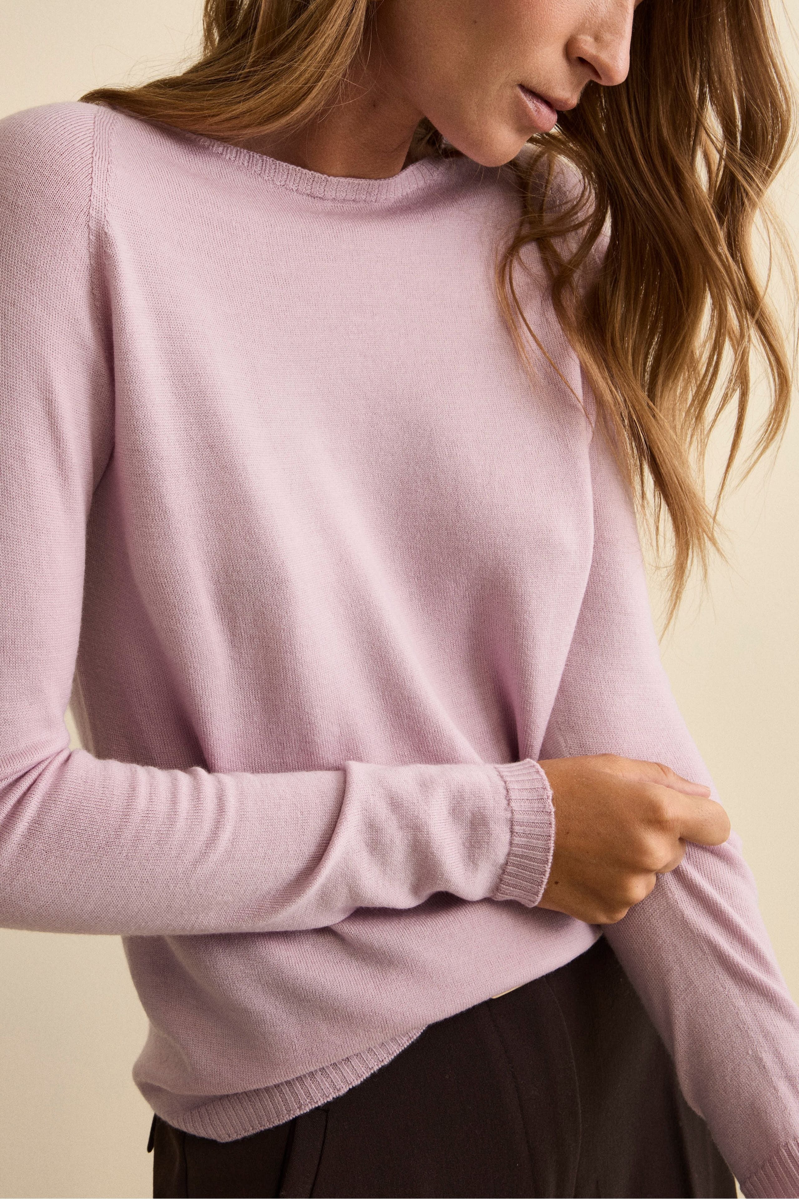 Merino Wool Crewneck with Ribbed Edges - Pink