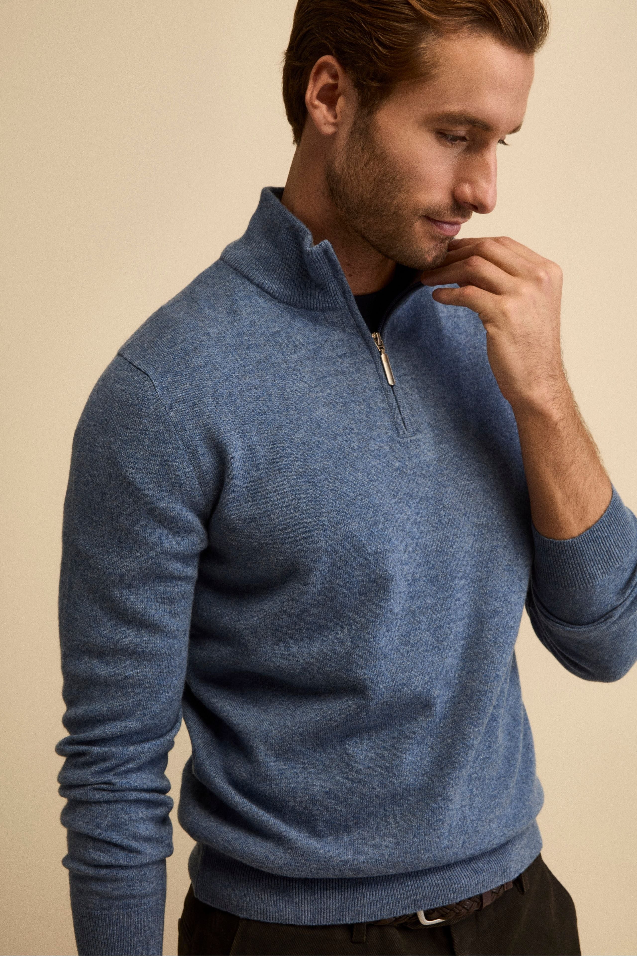 Turtleneck with Zip in Wool and Cashmere - DENIM
