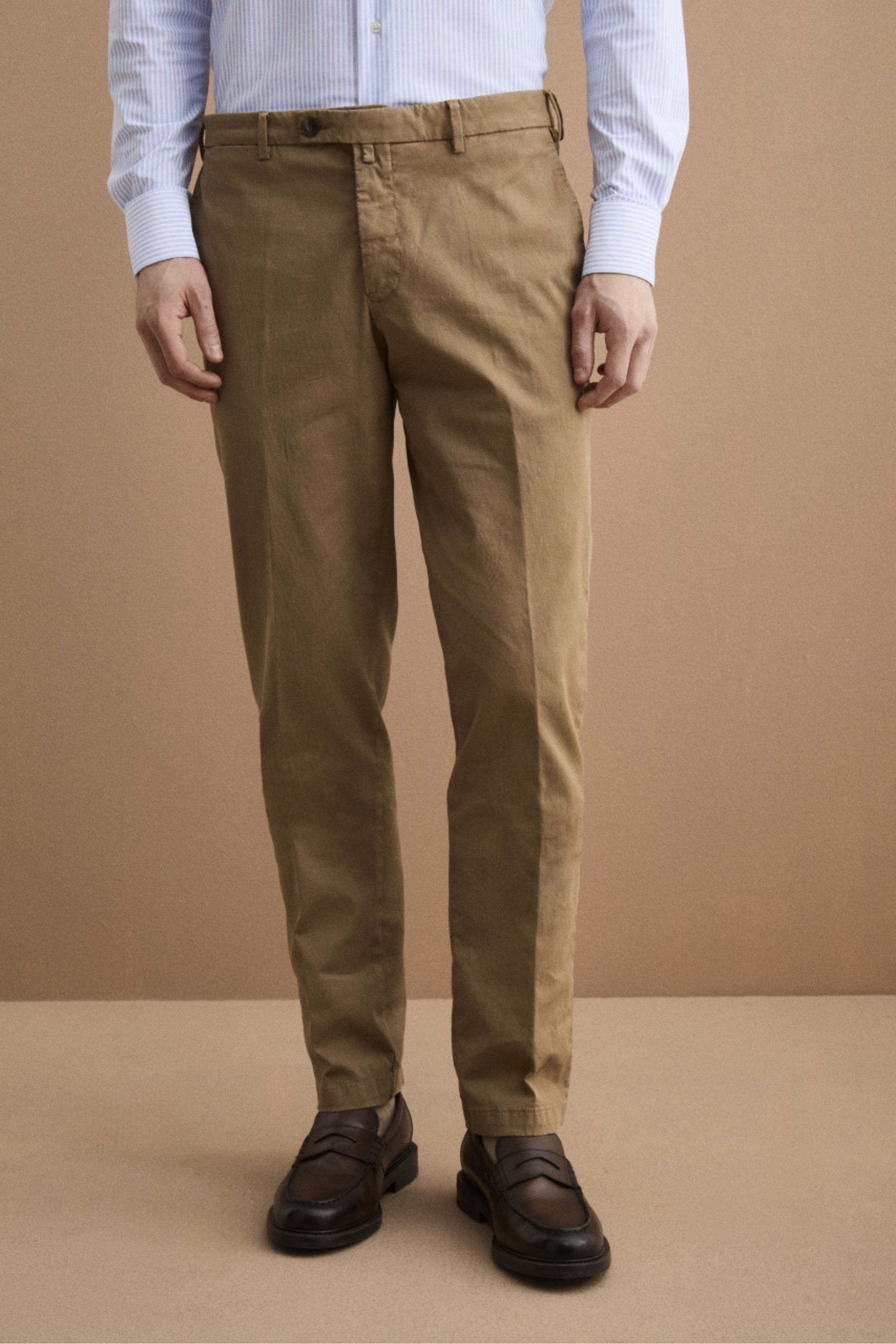 Pantalone Regular Fit in Cotone Canetté - NOCCIOLA
