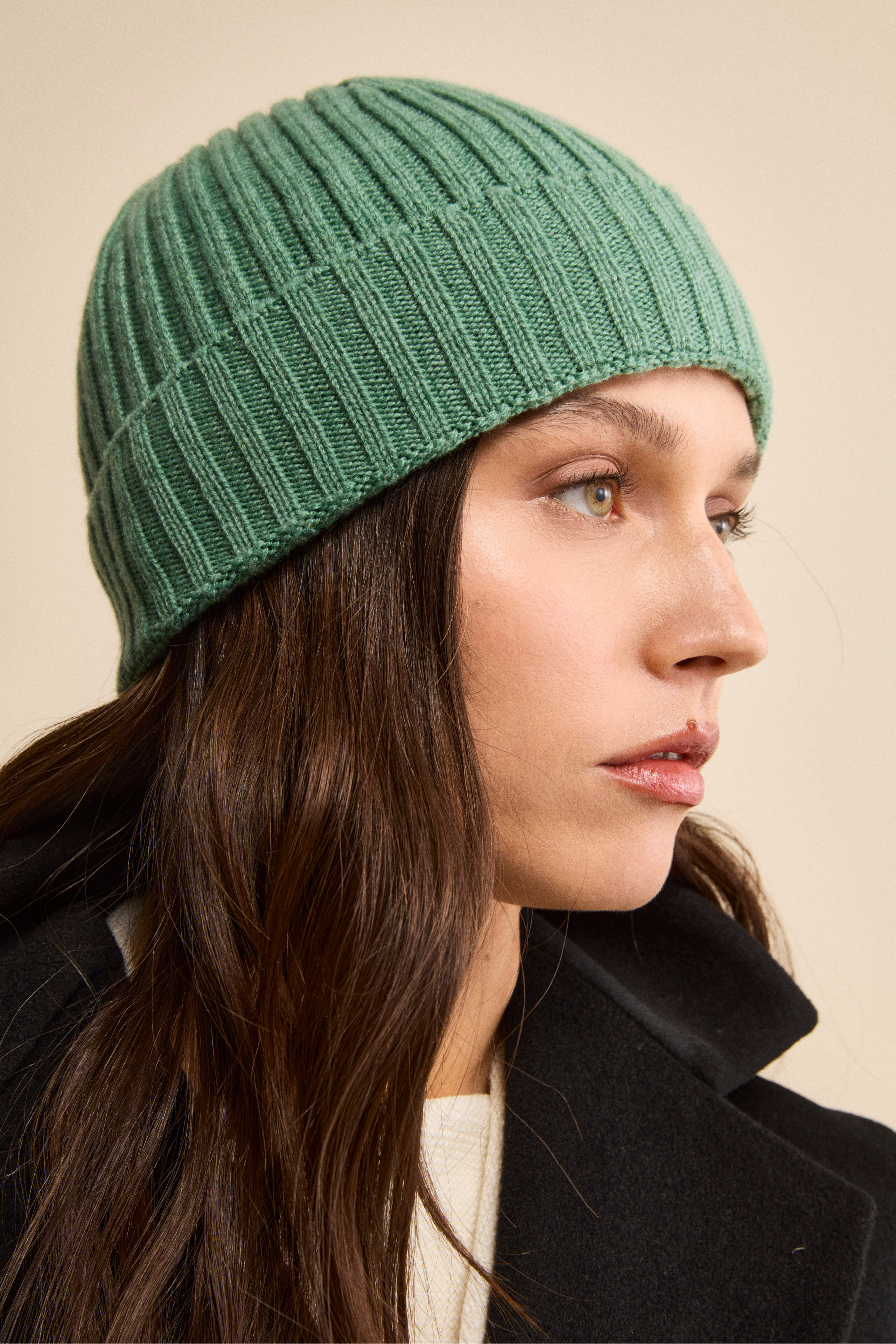Ribbed cashmere beanie - Lichen