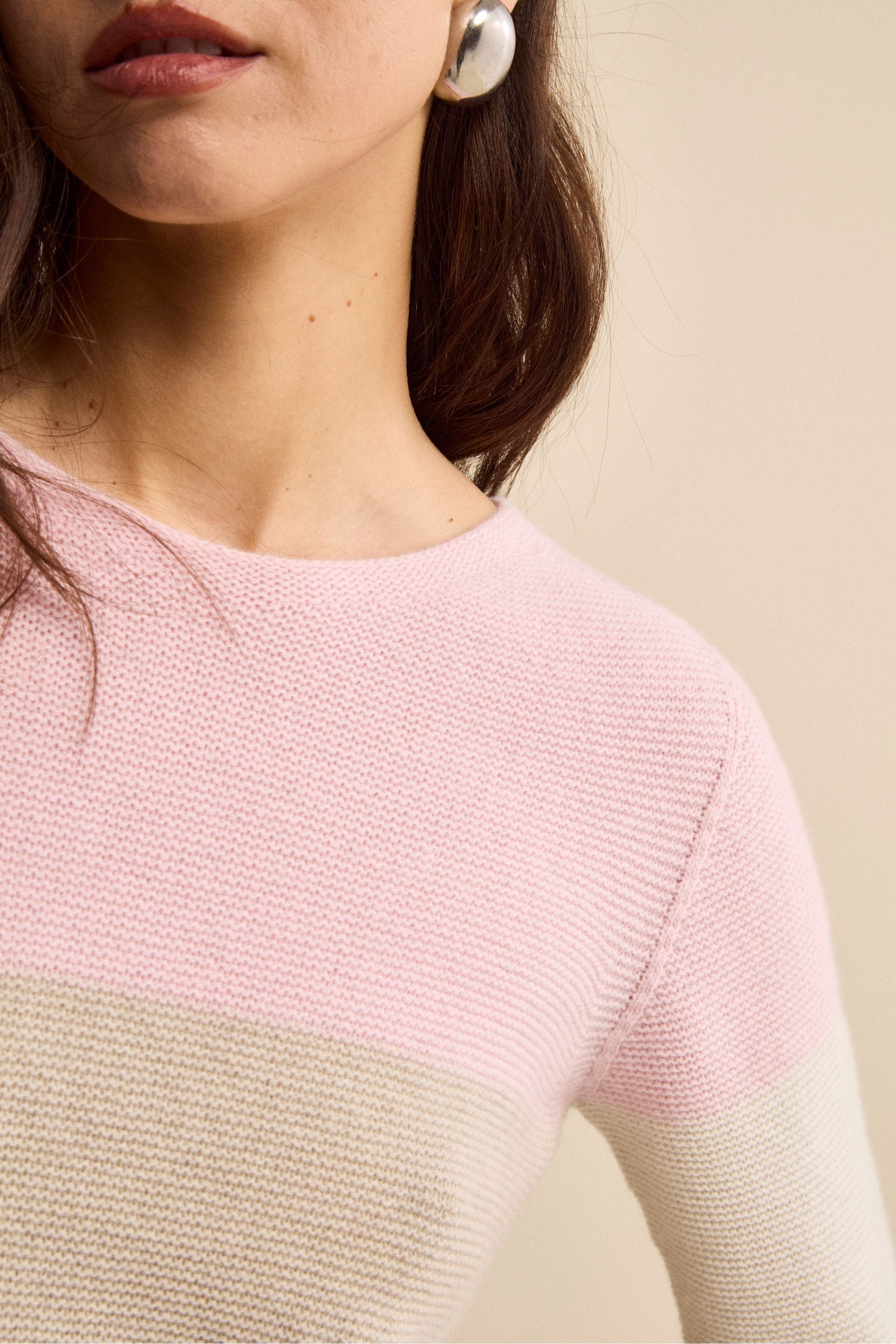 Striped Links-Knit Crewneck in Wool and Cashmere - BEIGE/RED