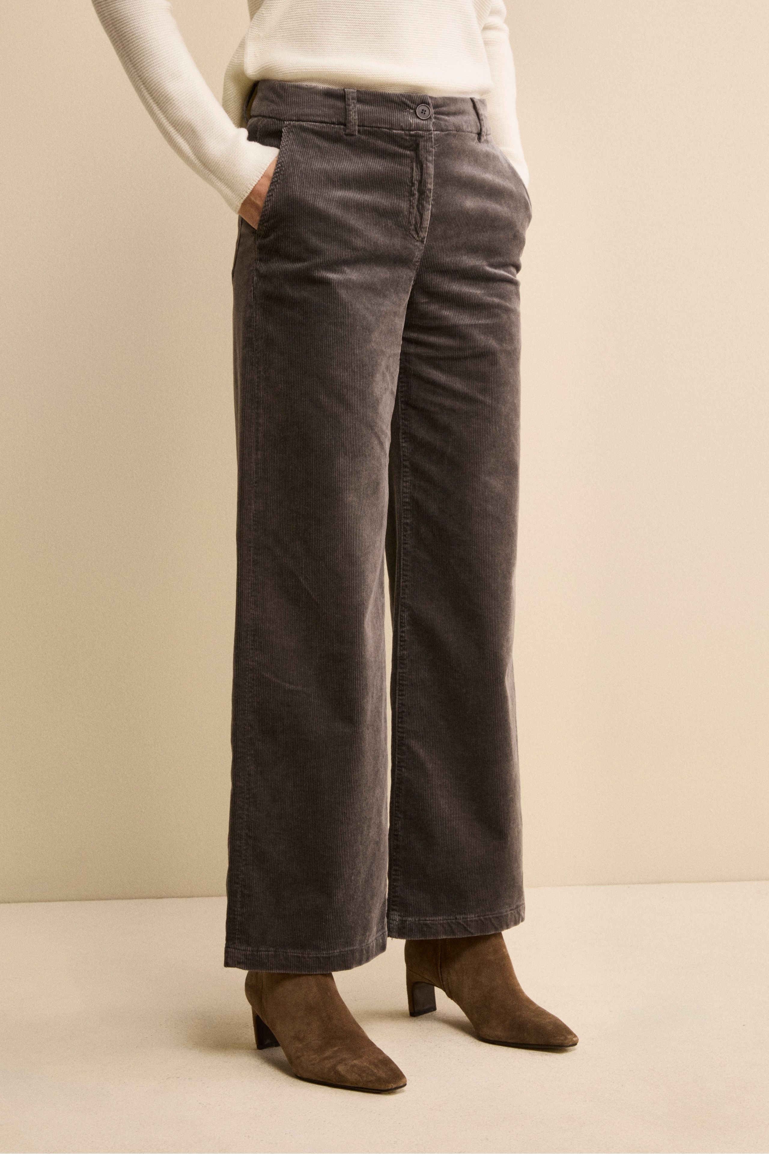 Wide-Leg Corduroy Trousers - GREY
