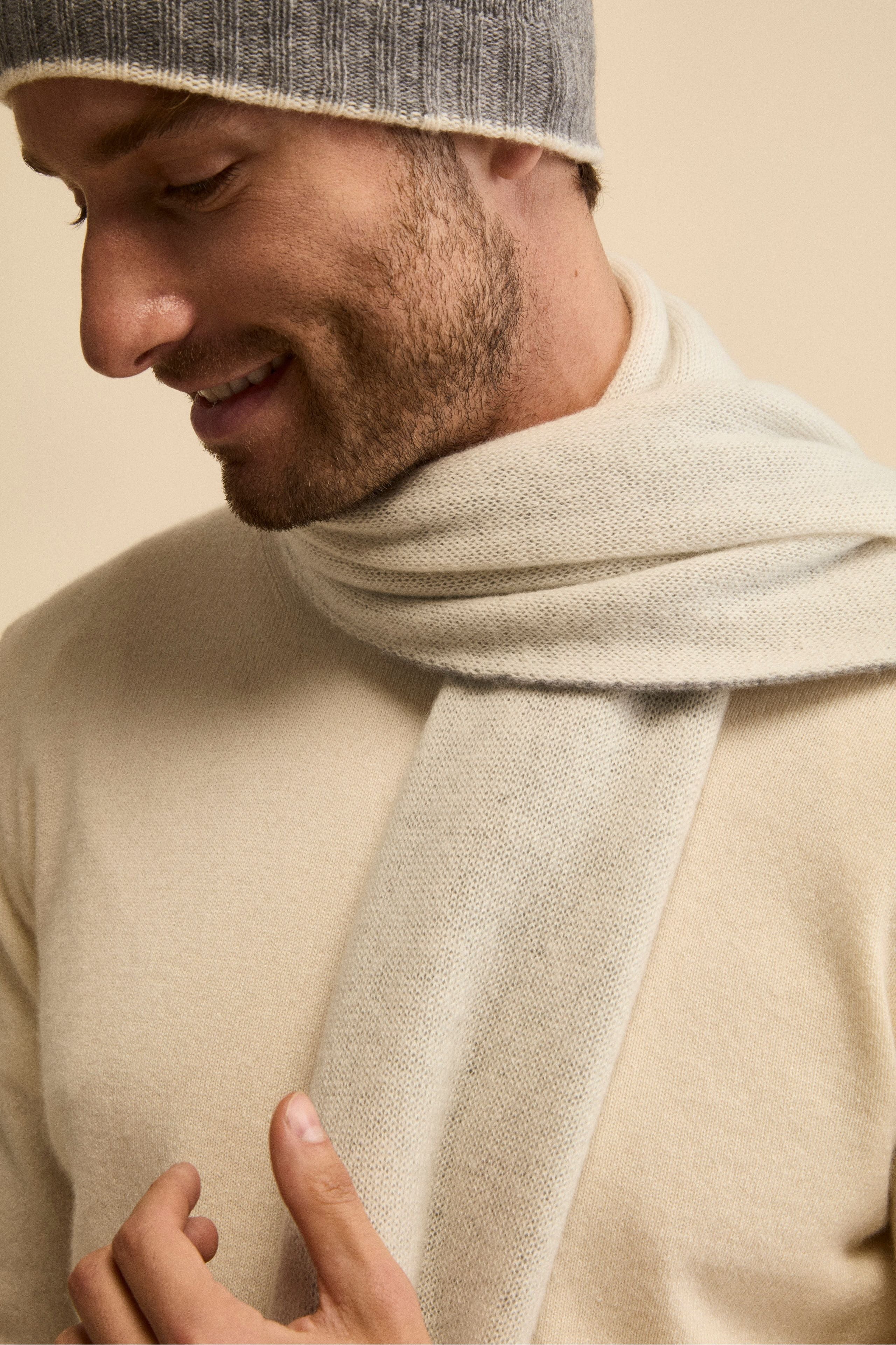 Bicolour cashmere scarf - Cream/Medium Grey