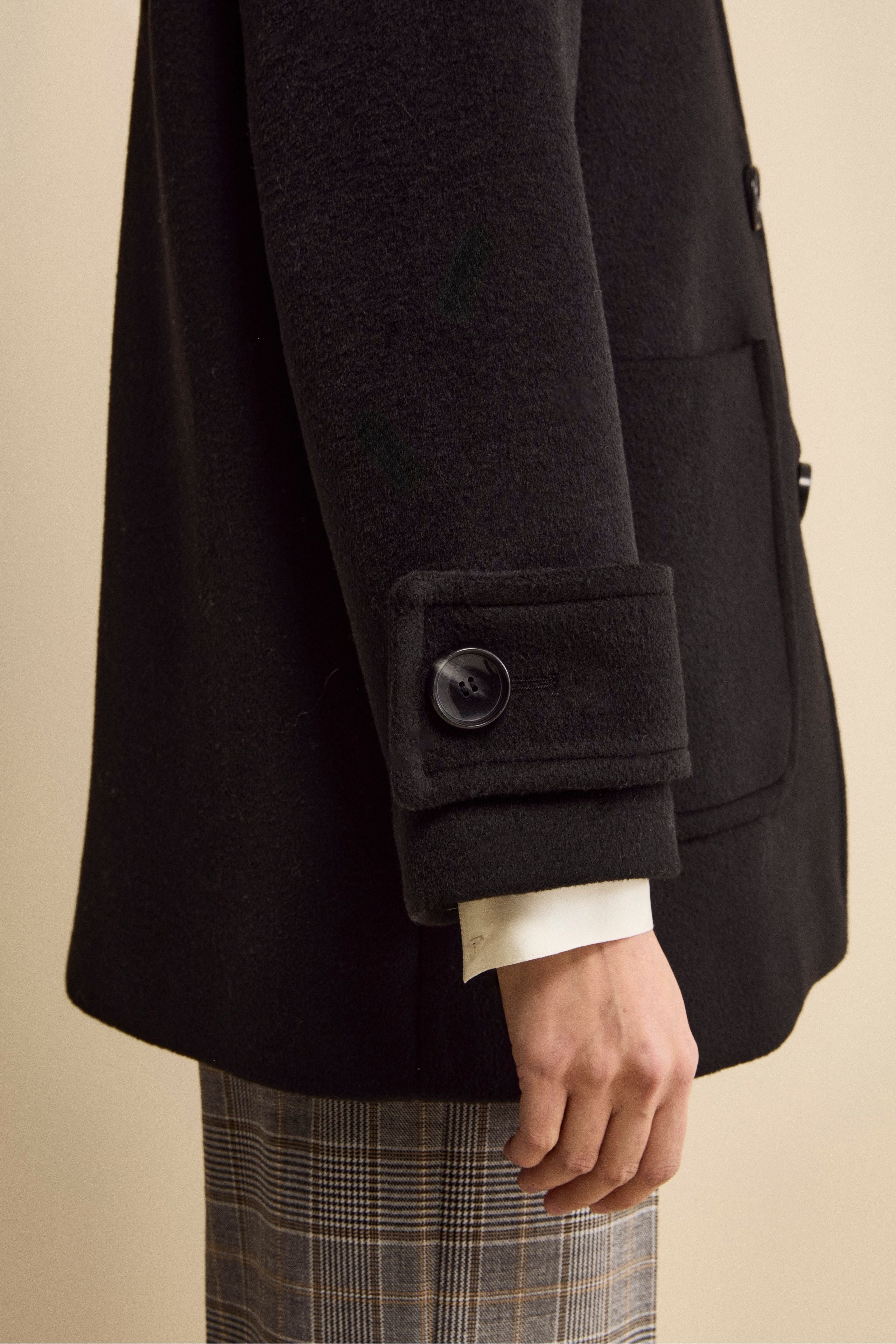 Short Lined Coat in Wool Blend - BLACK