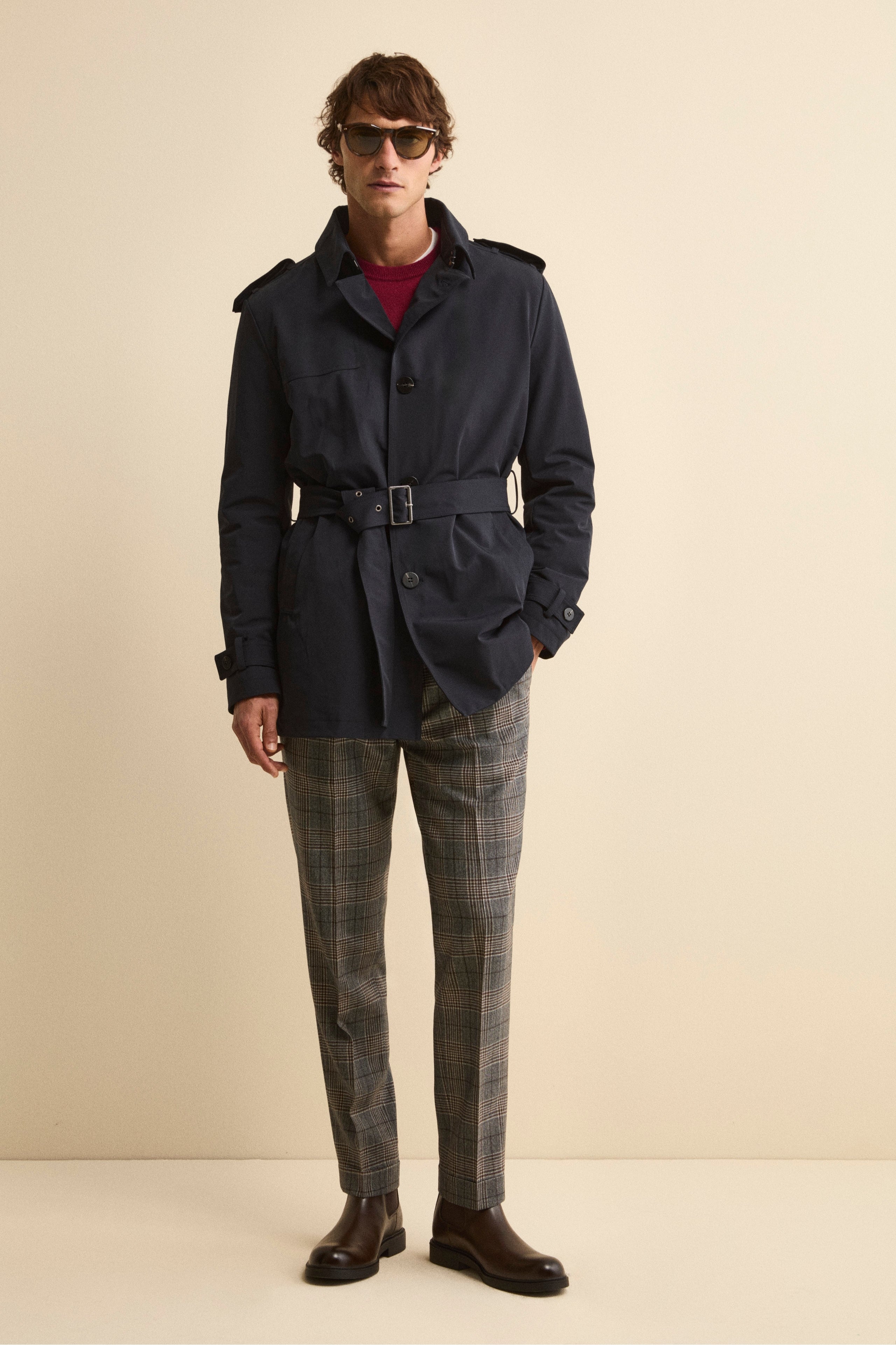 Quilted Raincoat with Belt - BLUE