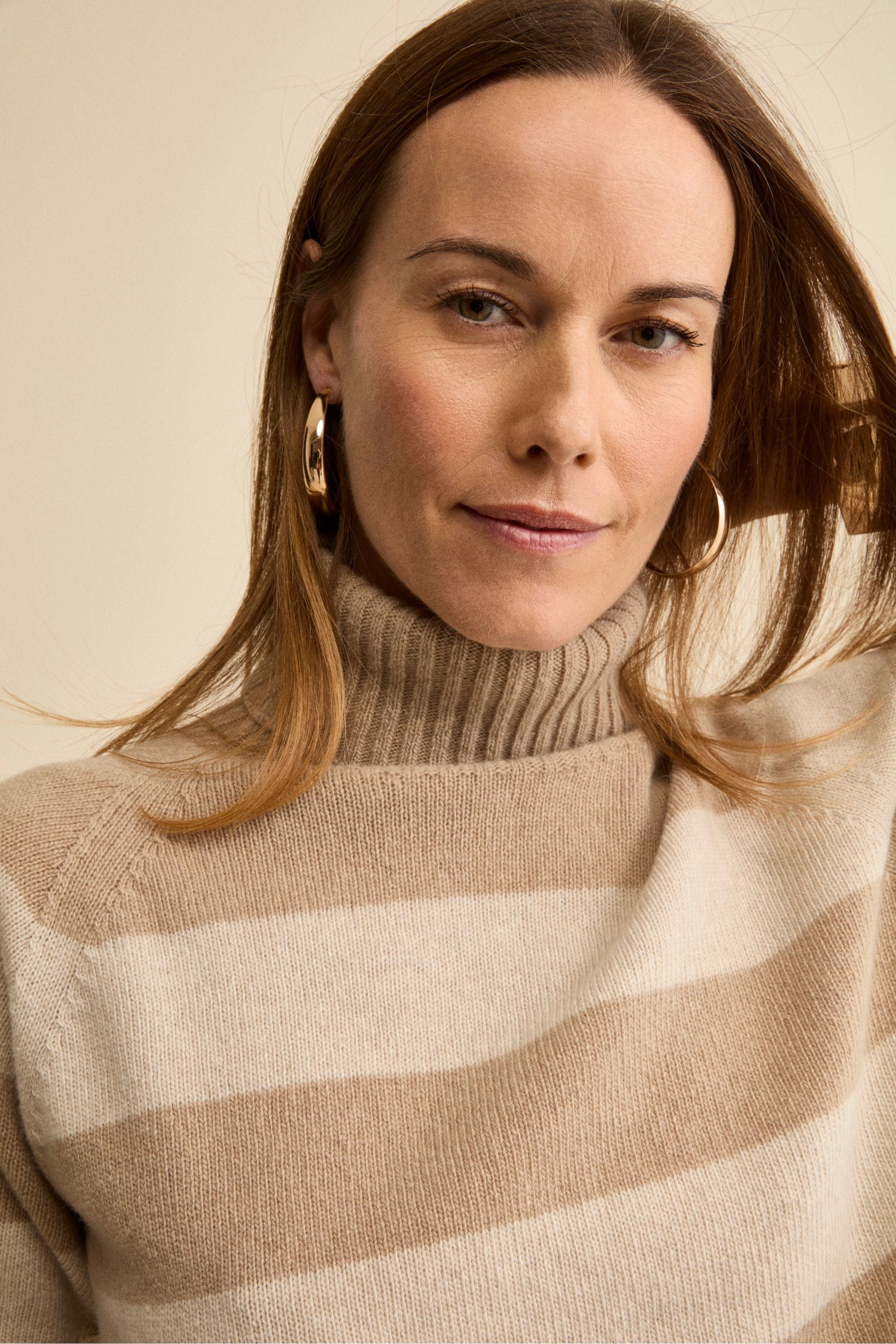 Striped Wool and Cashmere Turtleneck with Raglan Sleeves - BEIGE/GREY