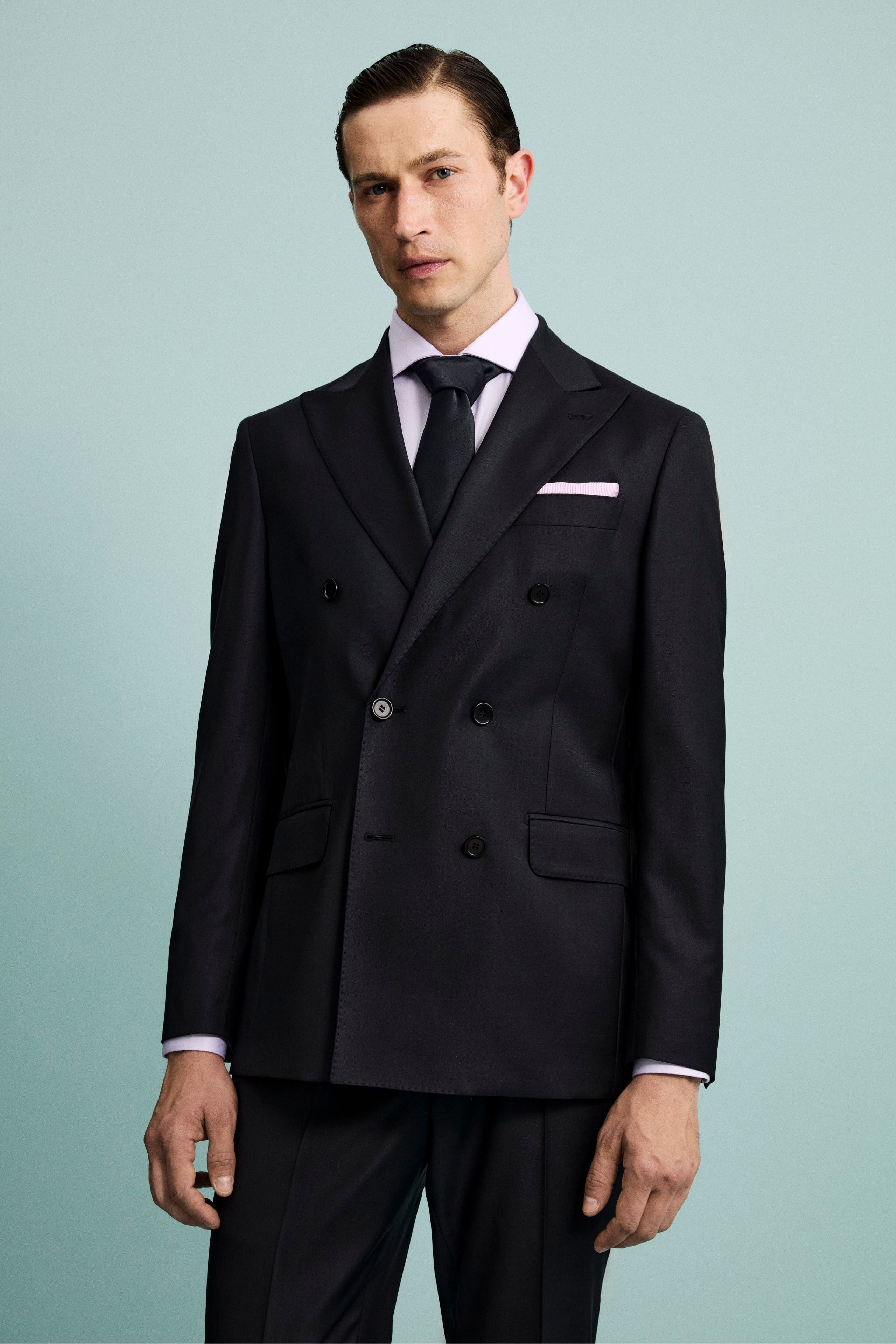 Elegant Double-Breasted Suit with Peak Lapel BLUE 44