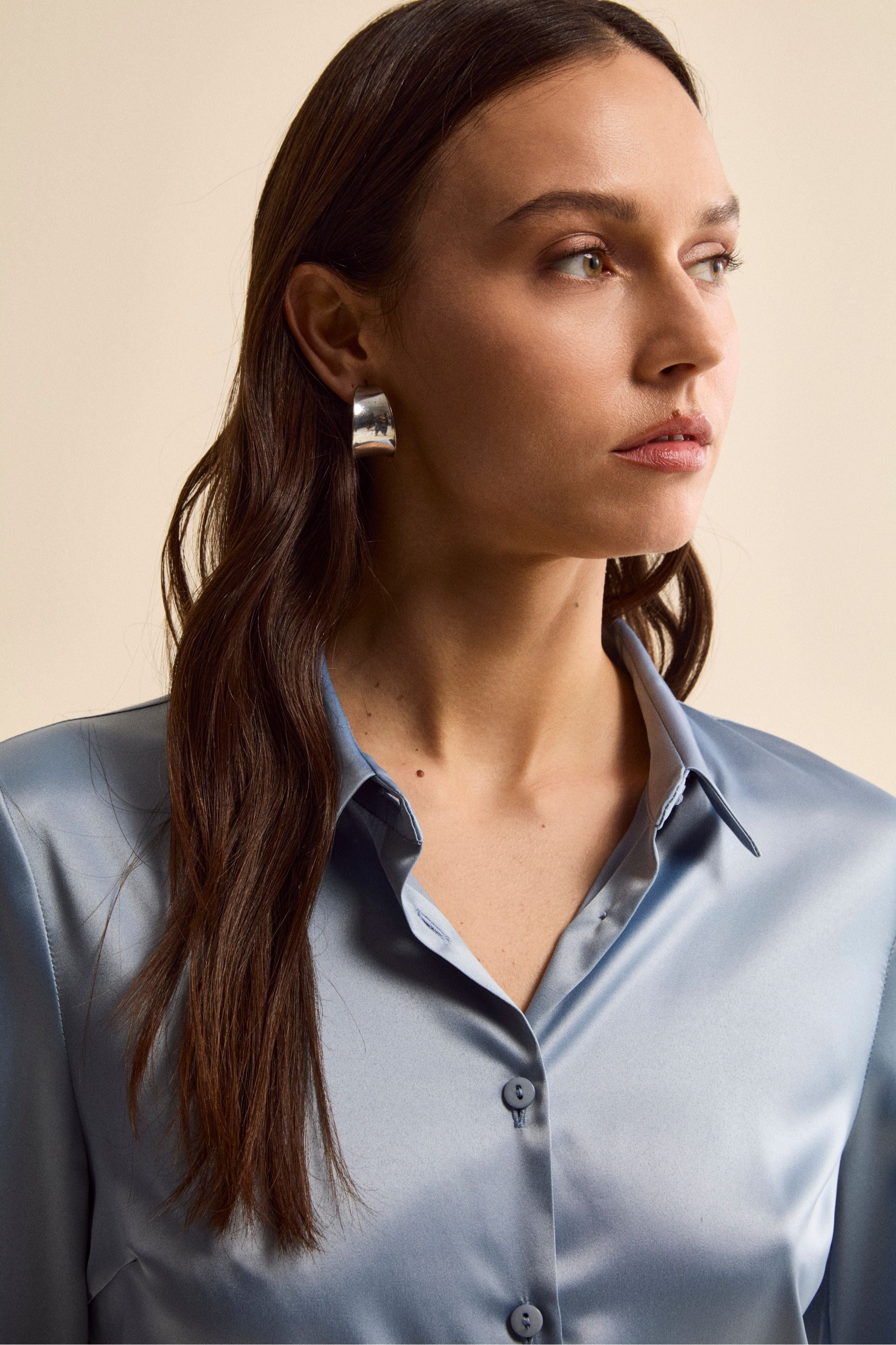 Soft Satin Shirt with Buttons - Dust grey