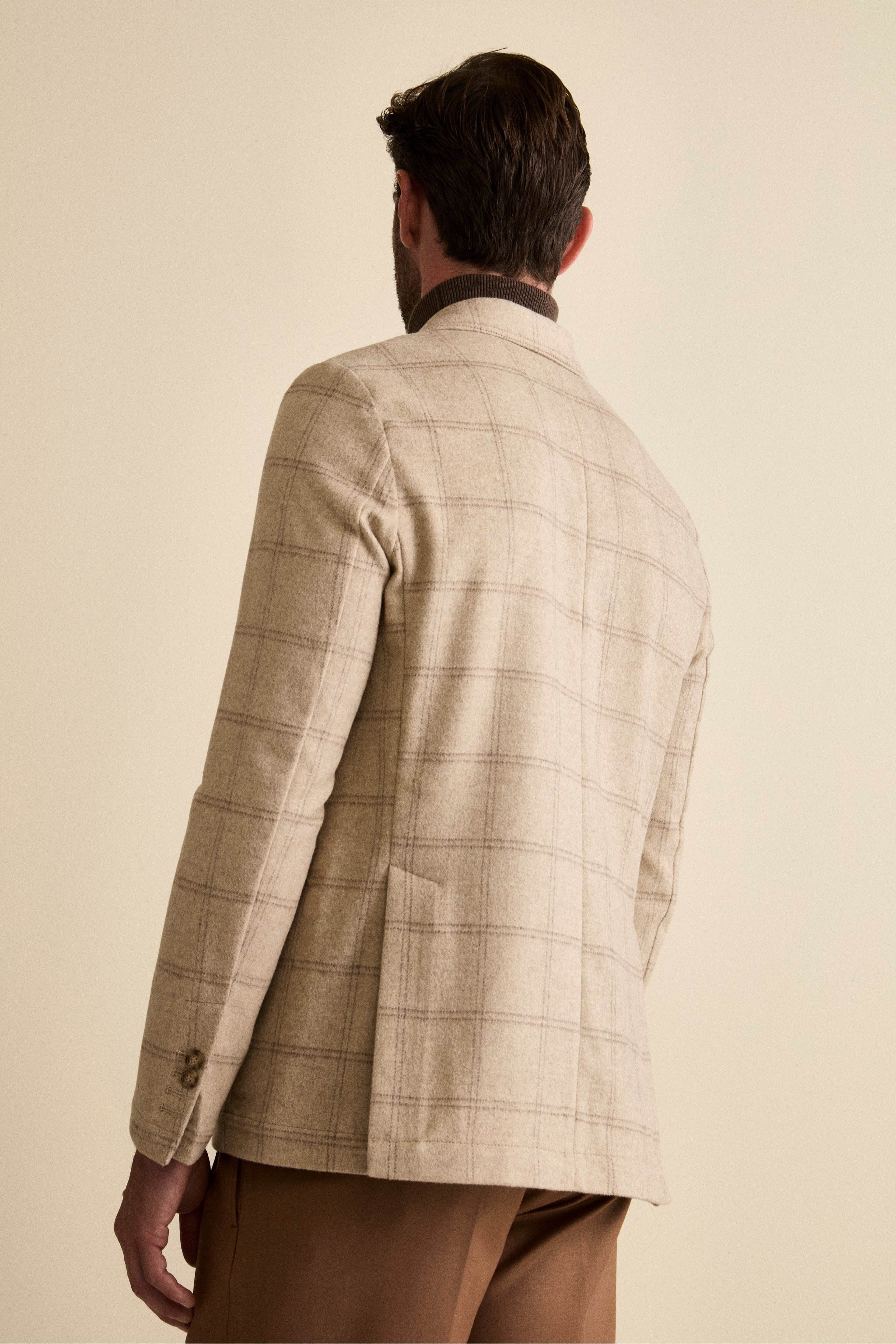 Unstructured Check Jacket in Wool Blend - BEIGE