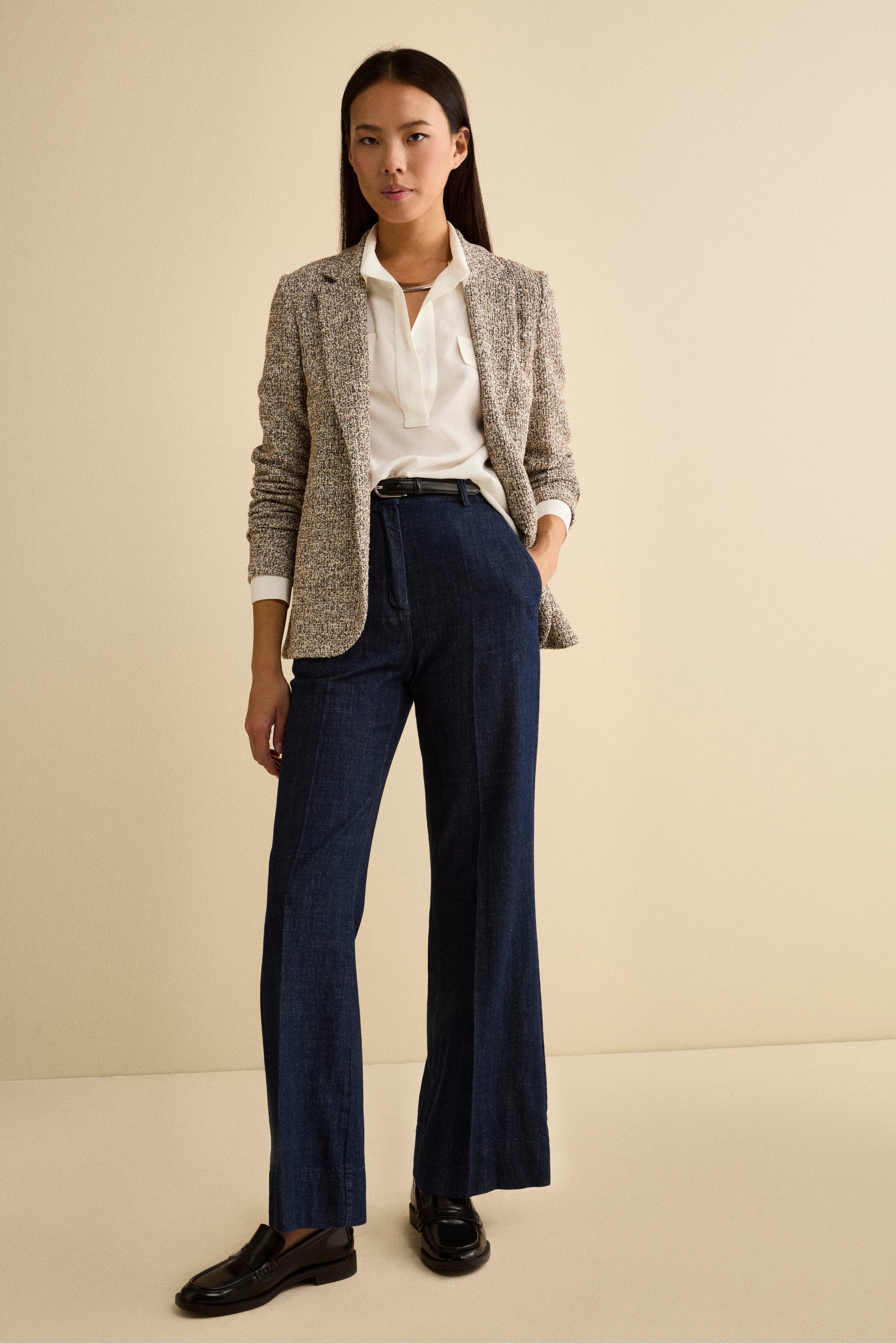 Single-Breasted Bouclé Jacket with Sequins - BLACK