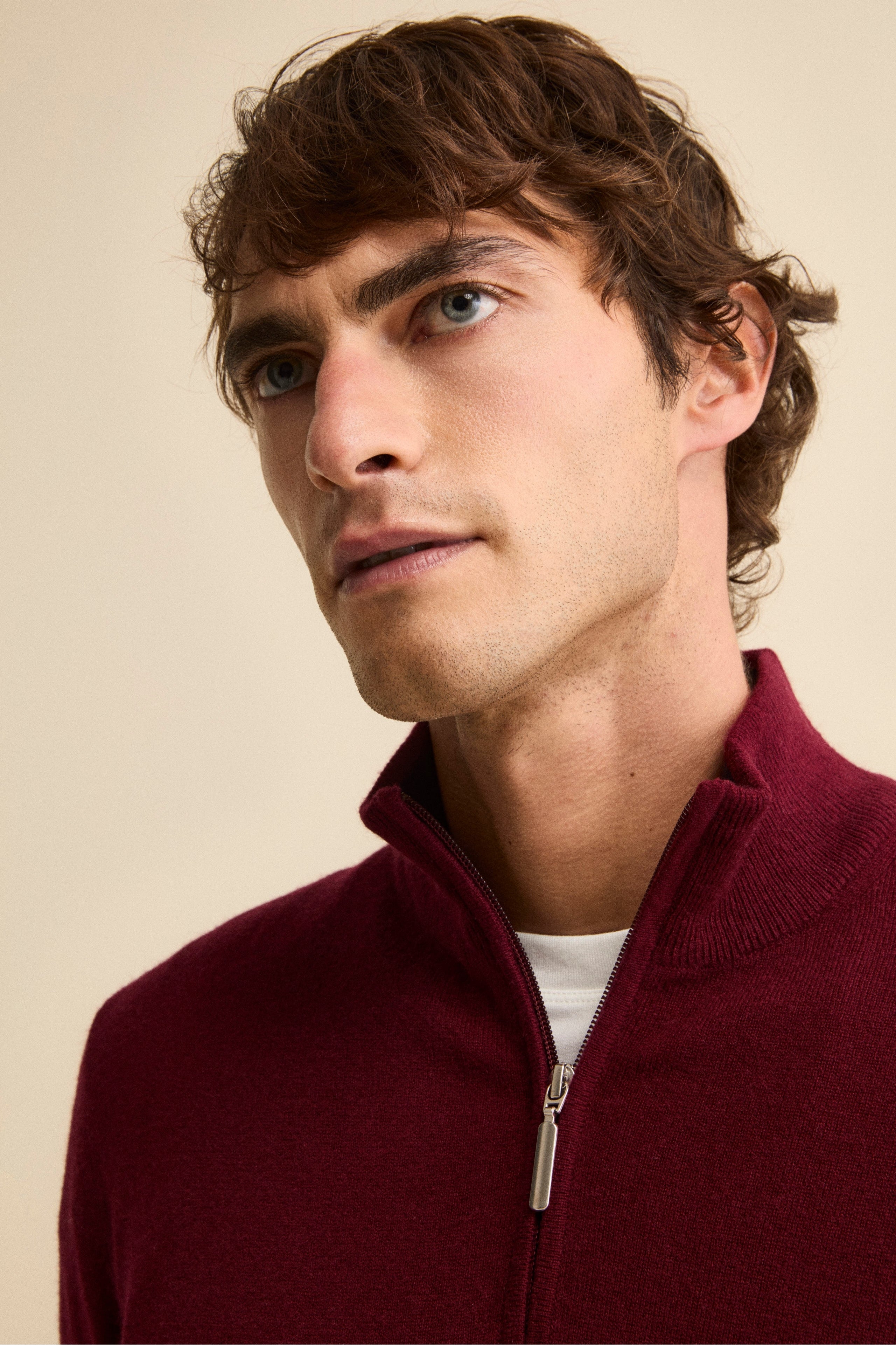 Turtleneck with Zip in Wool and Cashmere - Burgundy