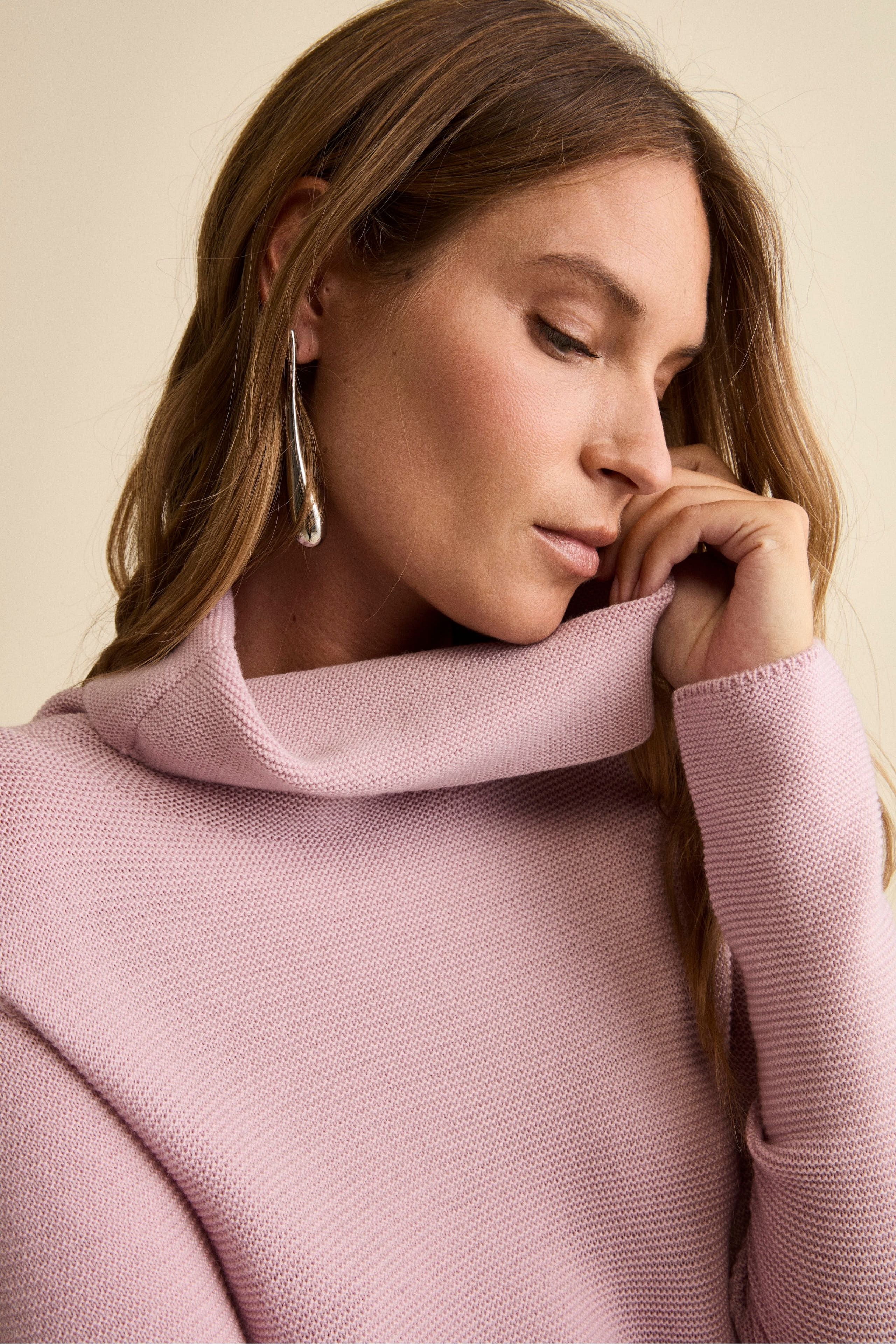Sweater with Side Slits in Merino Wool - PINK