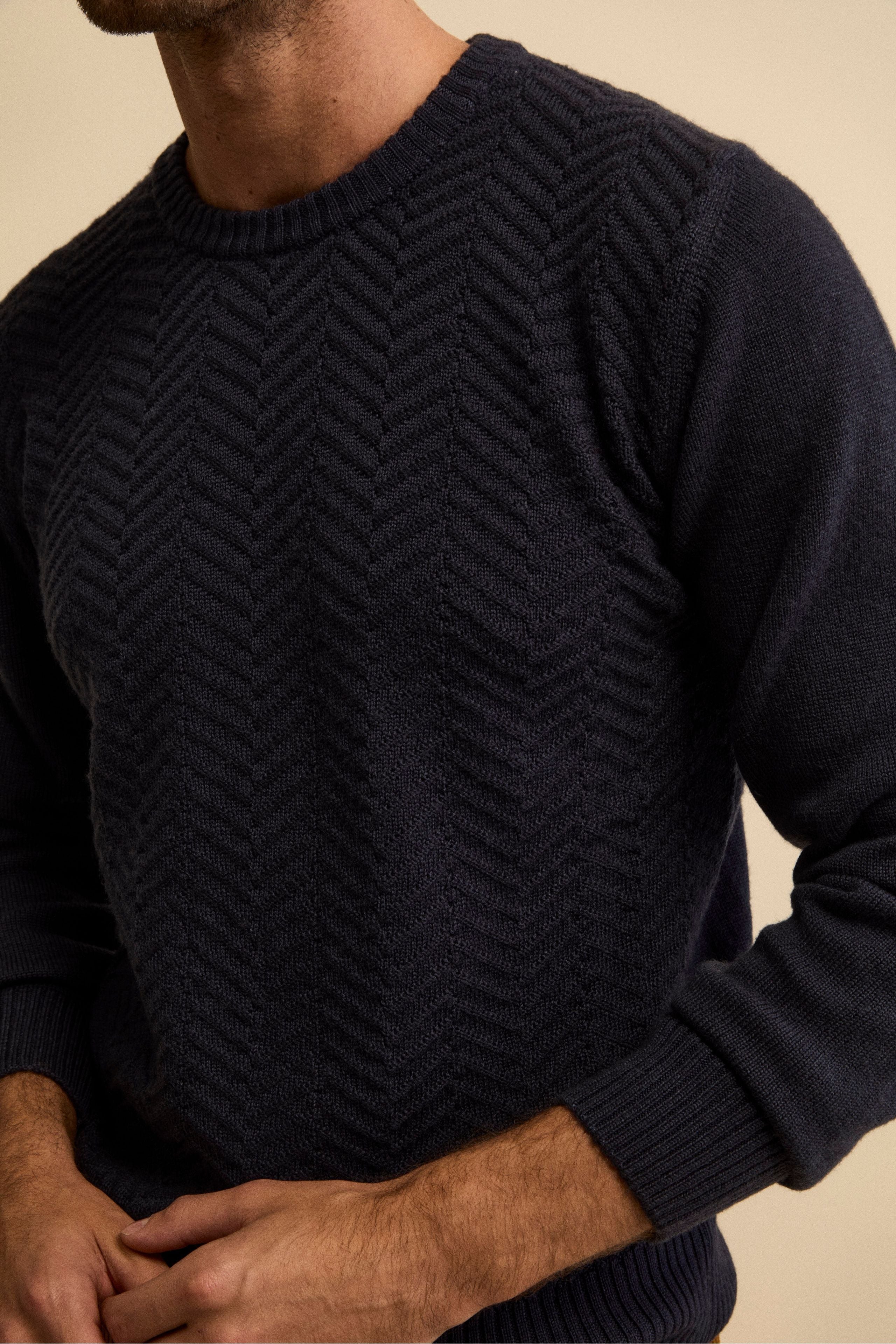 Fisherman’s Rib Crewneck in Merino Wool - BLUE MARINE