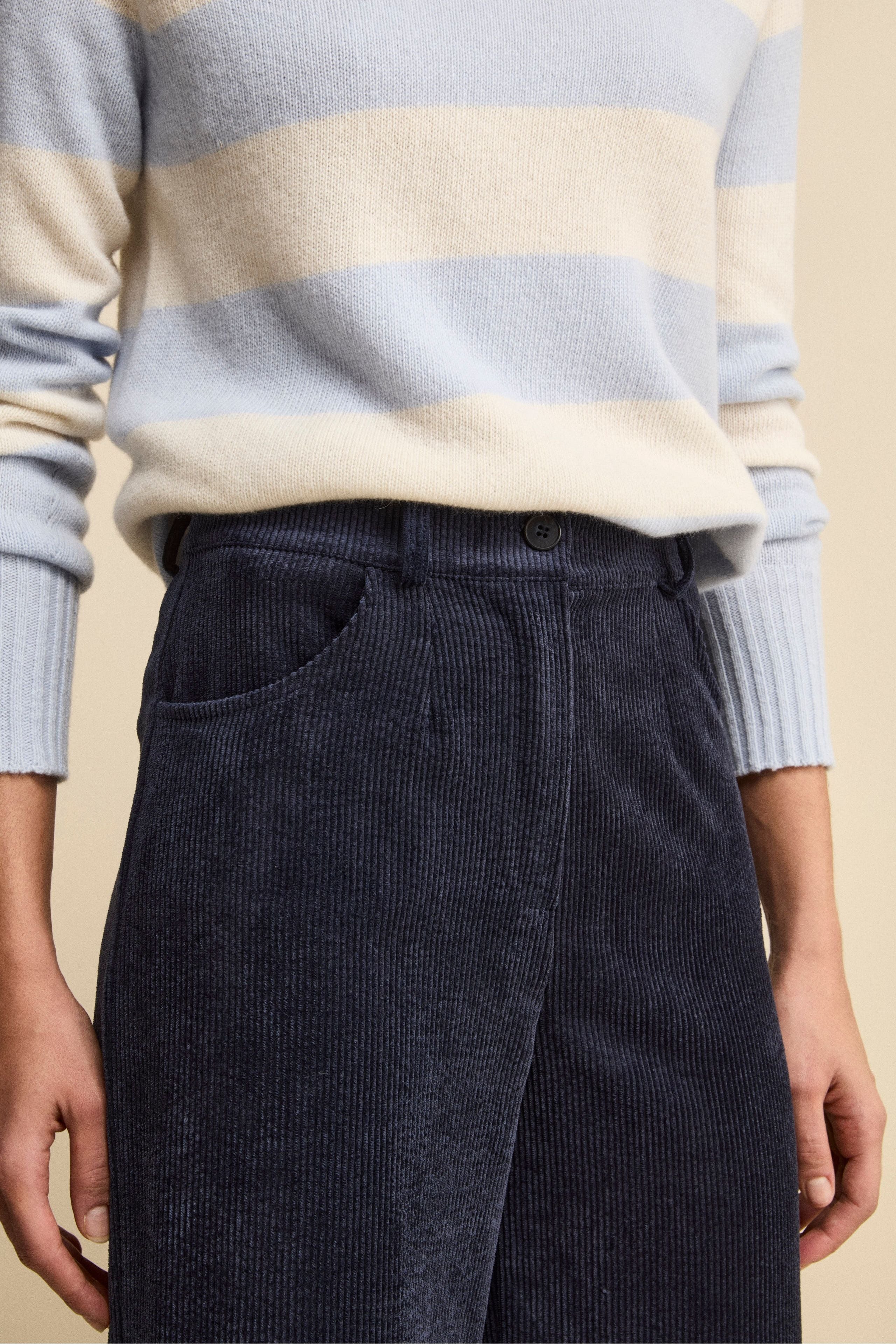 Cropped Wide-Leg Corduroy Trousers - BLUE