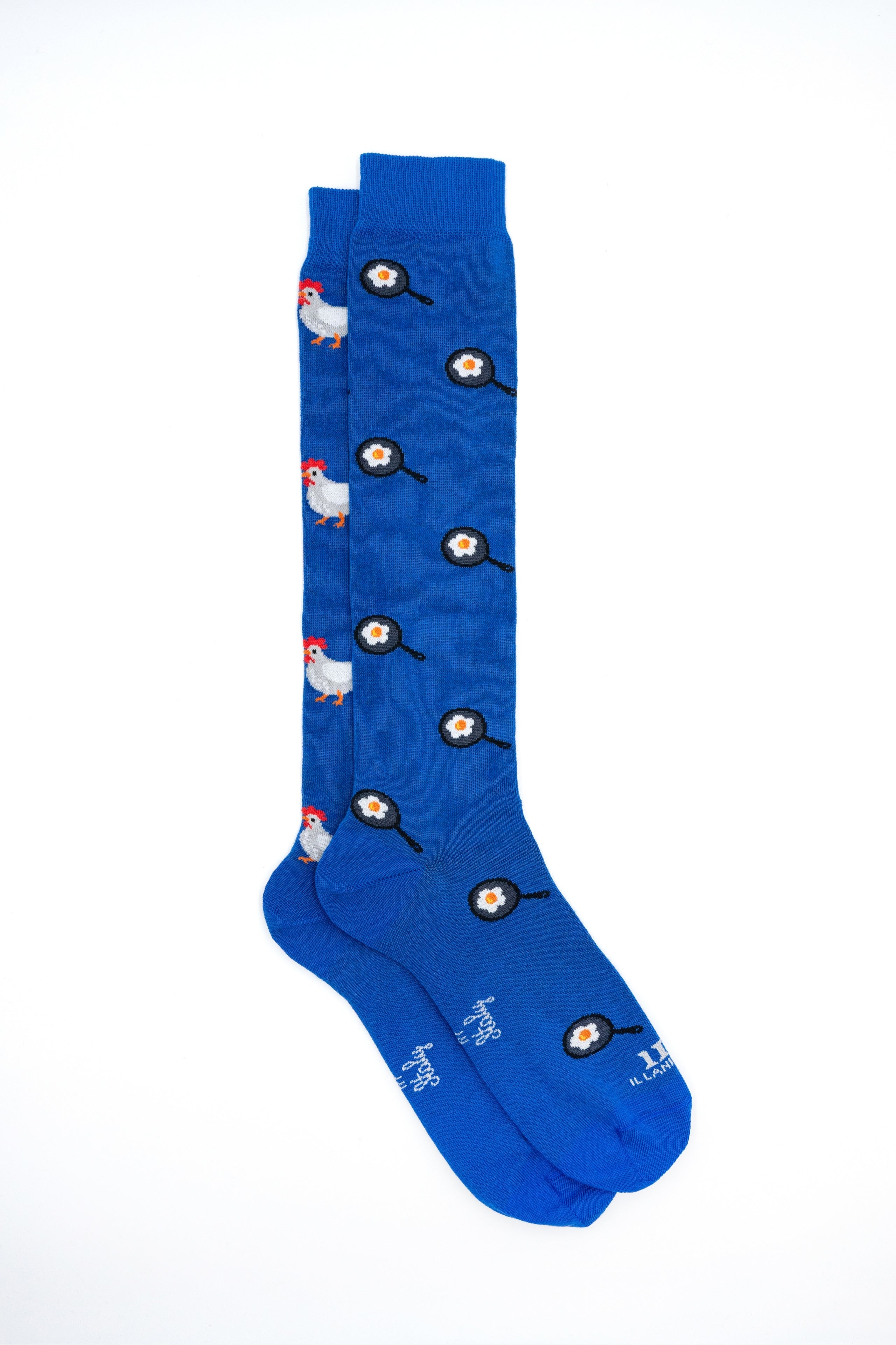 Long Cotton Socks with Pattern - Royal blue