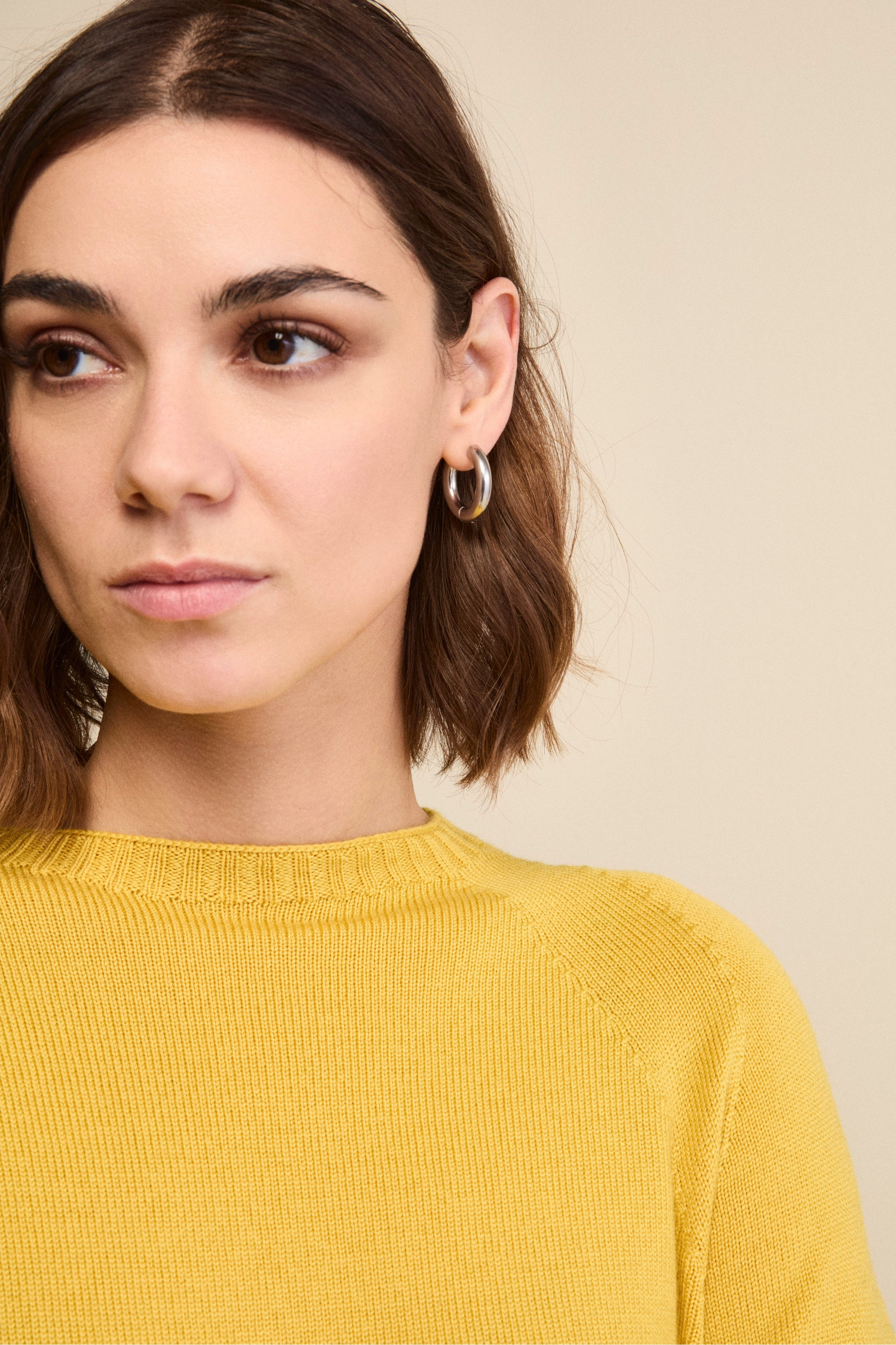 Merino Wool Crewneck with Ribbed Hem - -