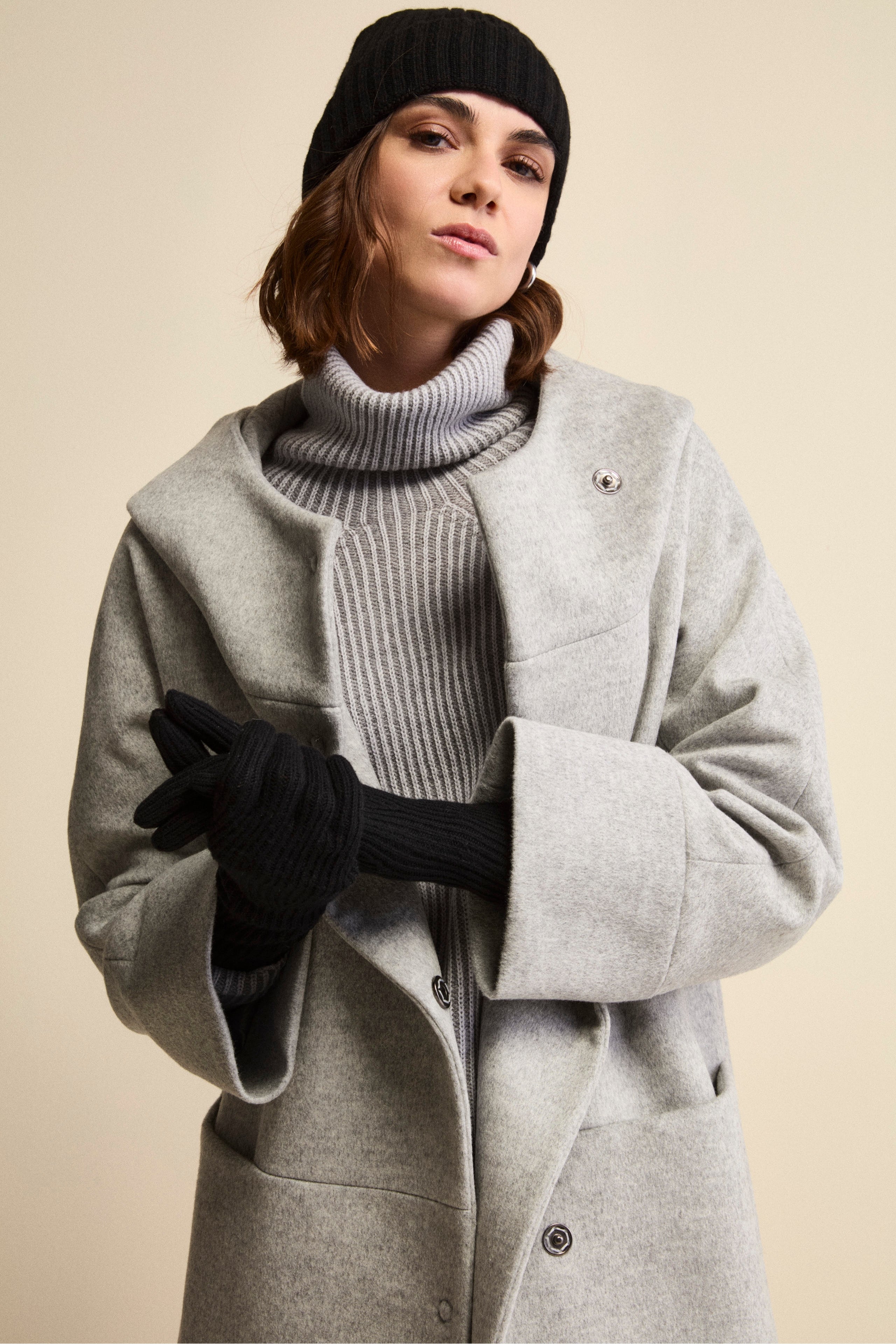 Rippstrick-Handschuh aus Wolle und Kaschmir - SCHWARZ