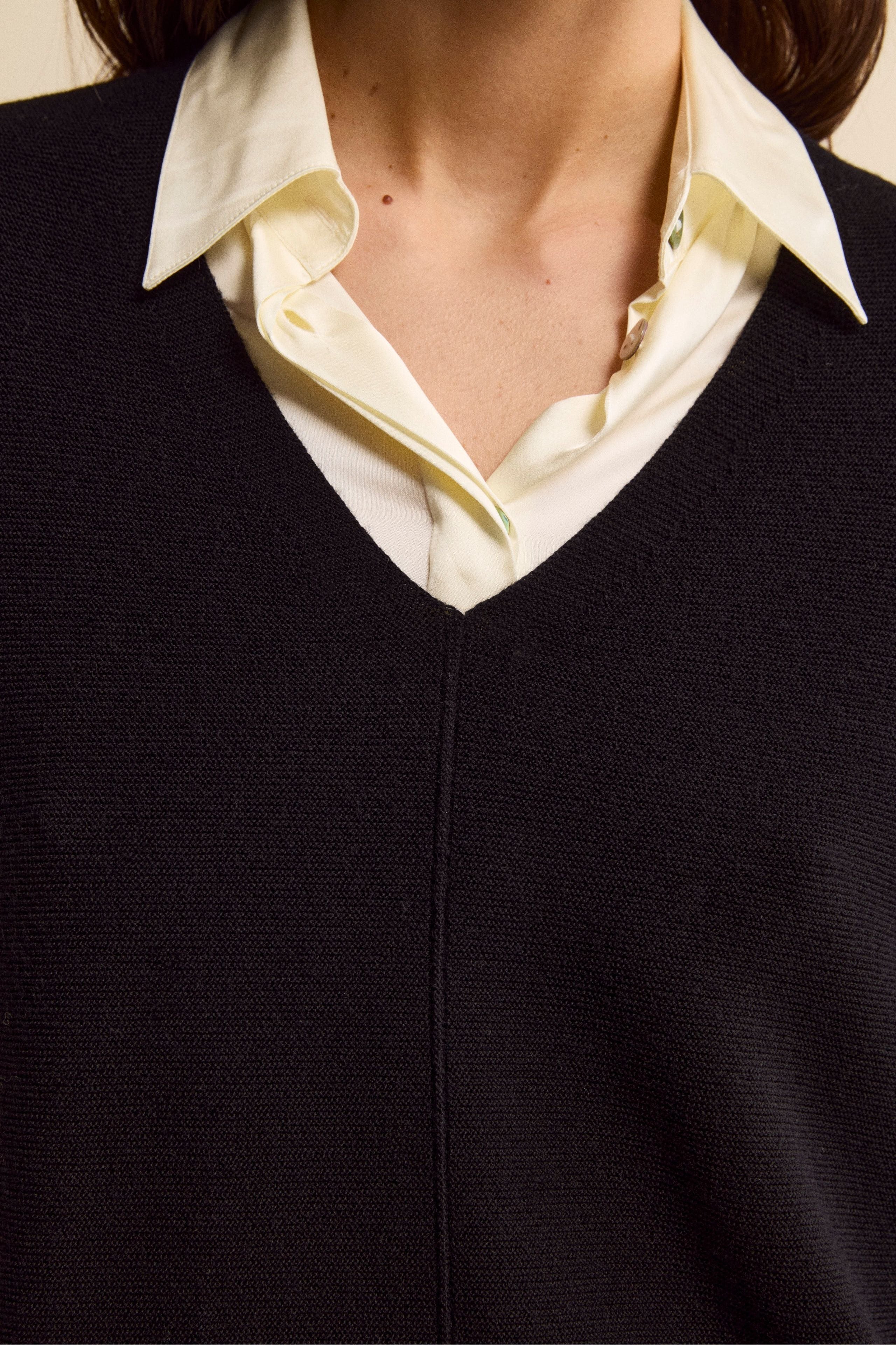 Oversized Merino Wool V-Neck Sweater - BLACK