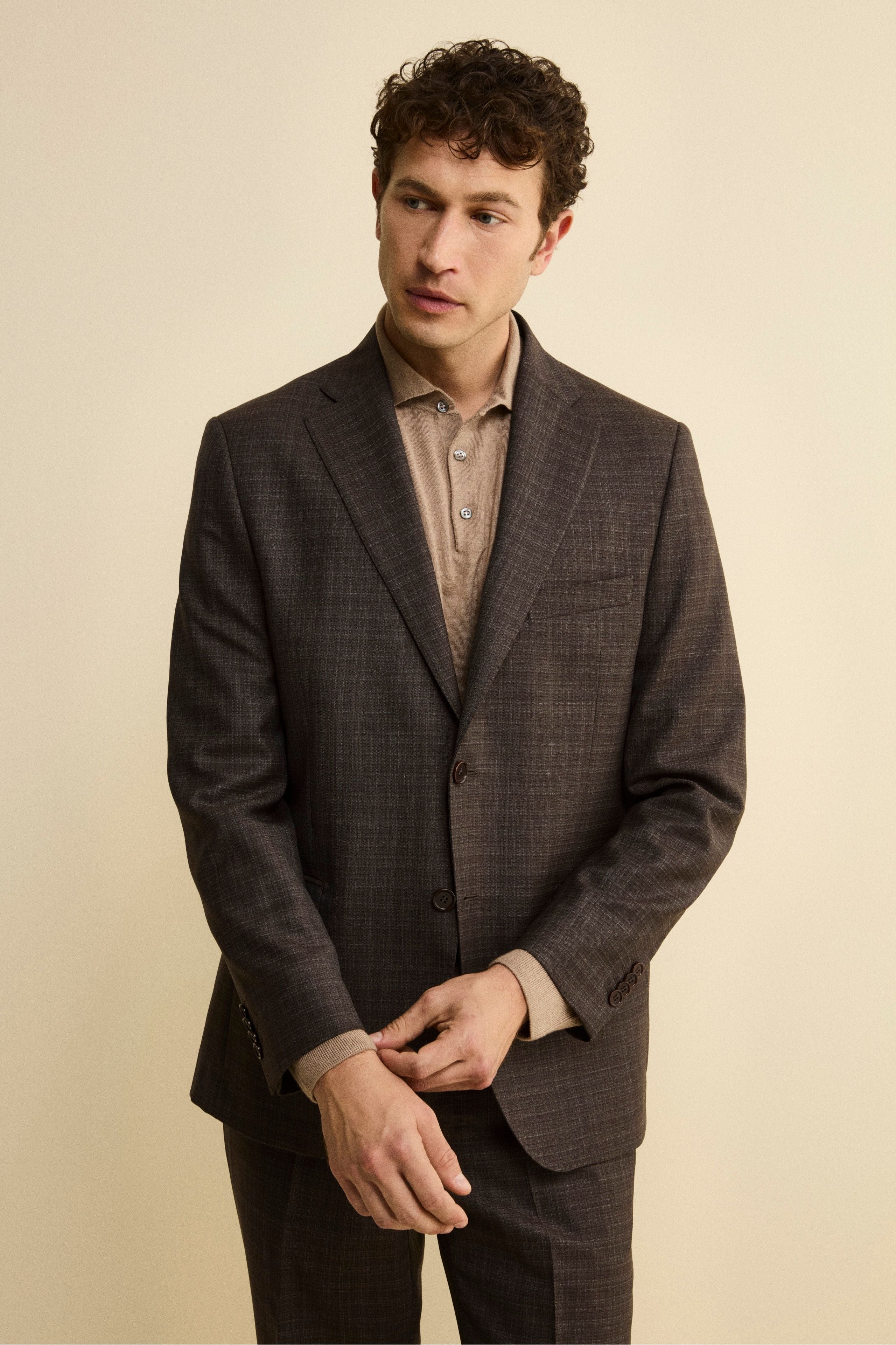 Single-Breasted Checked Comfort Fit Suit in Virgin Wool - Brown pattern