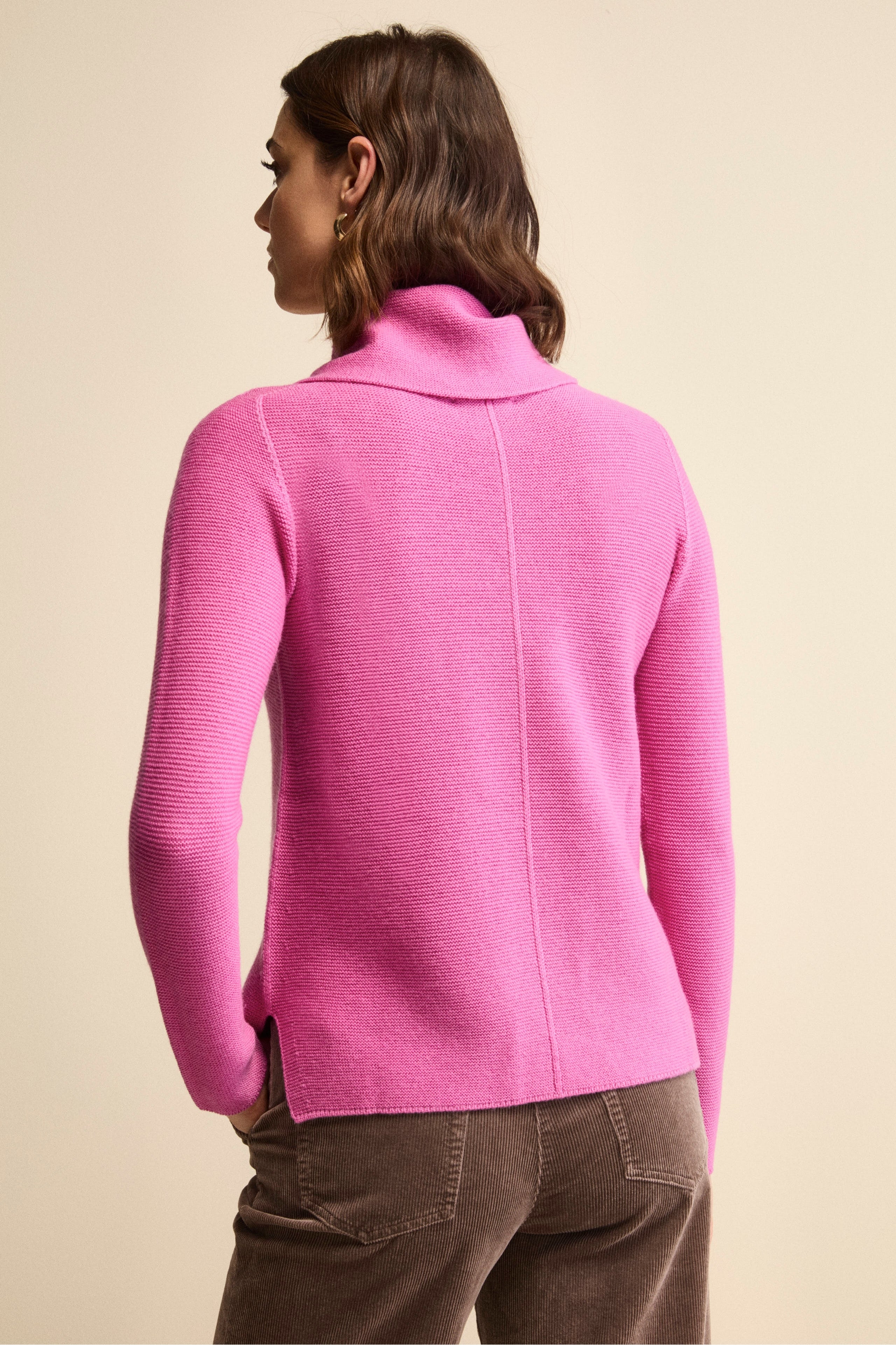 Sweater with Side Slits in Merino Wool - Fuchsia