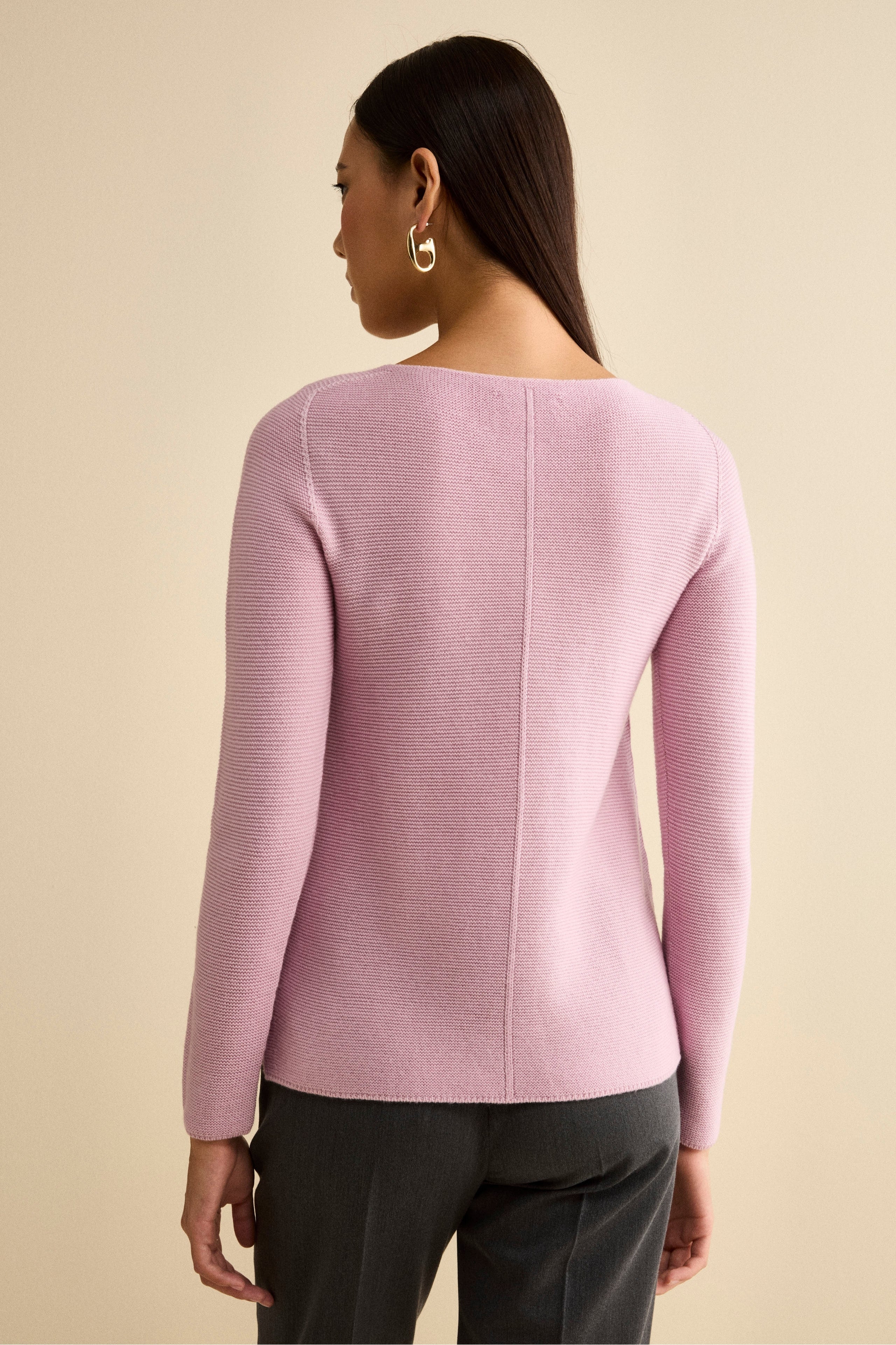 Boat Neck Sweater in Merino Wool - Pink
