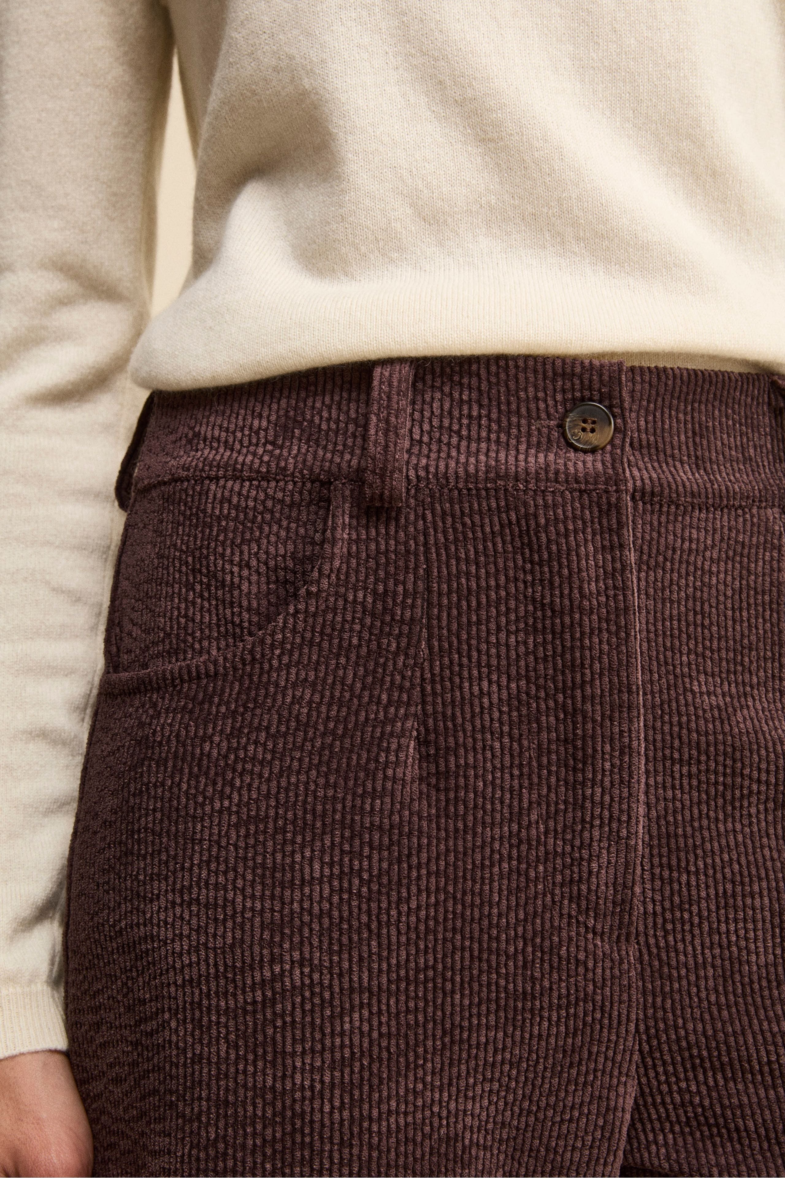 Cropped Wide-Leg Corduroy Trousers - Dark brown