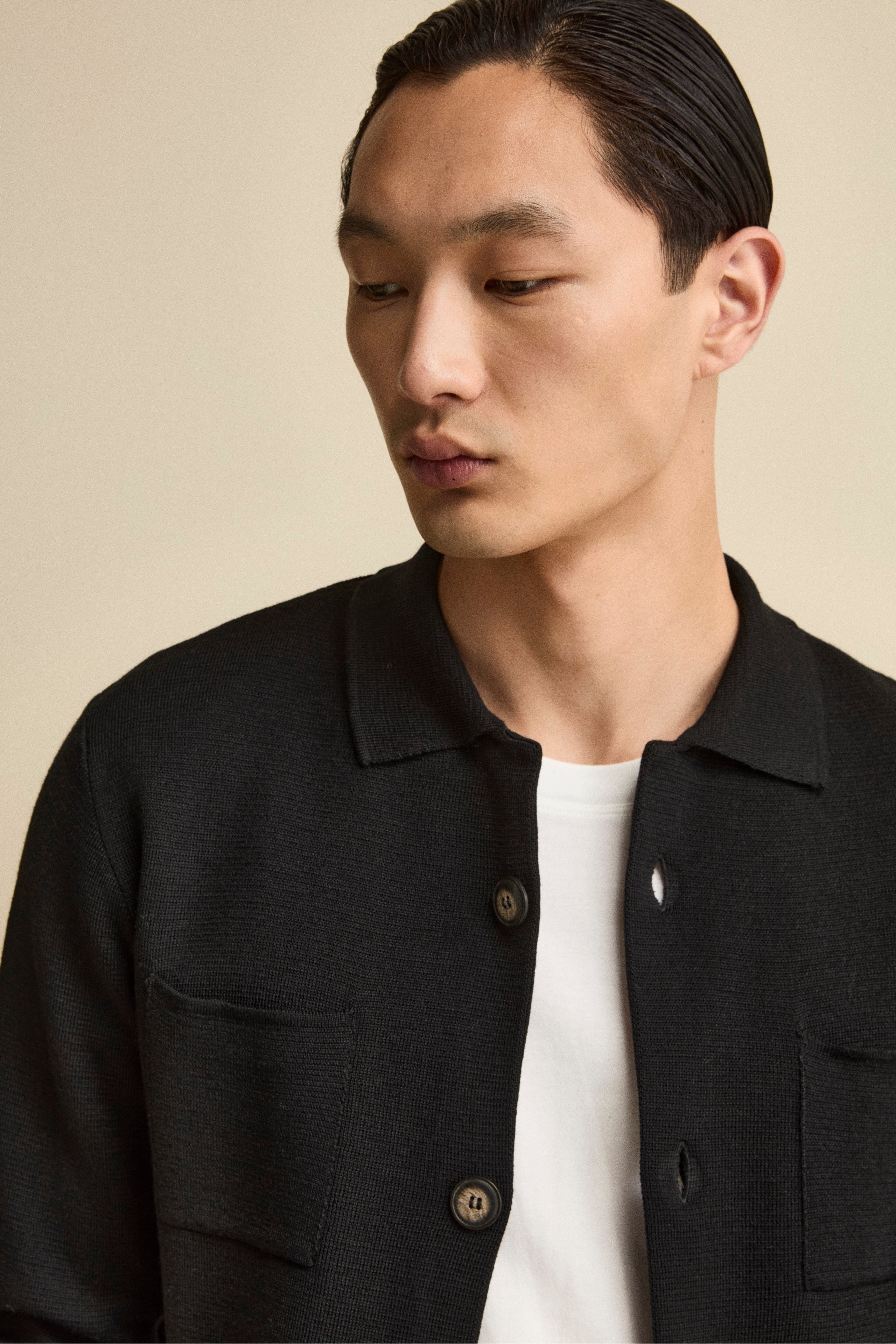 Wool-Blend Cardigan with Pockets - BLACK