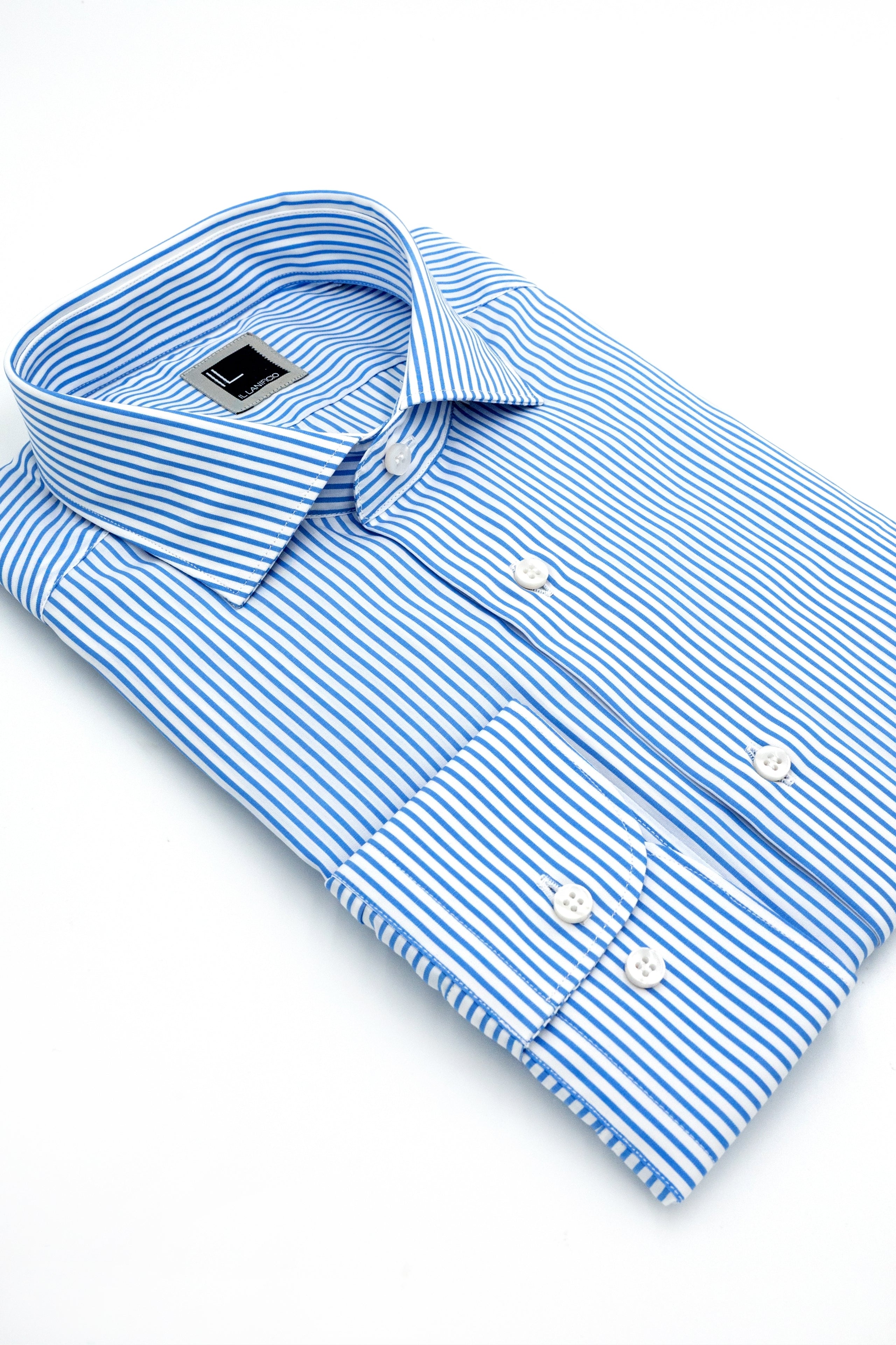 Slim Fit Striped Shirt with French Collar - Light blue stripe