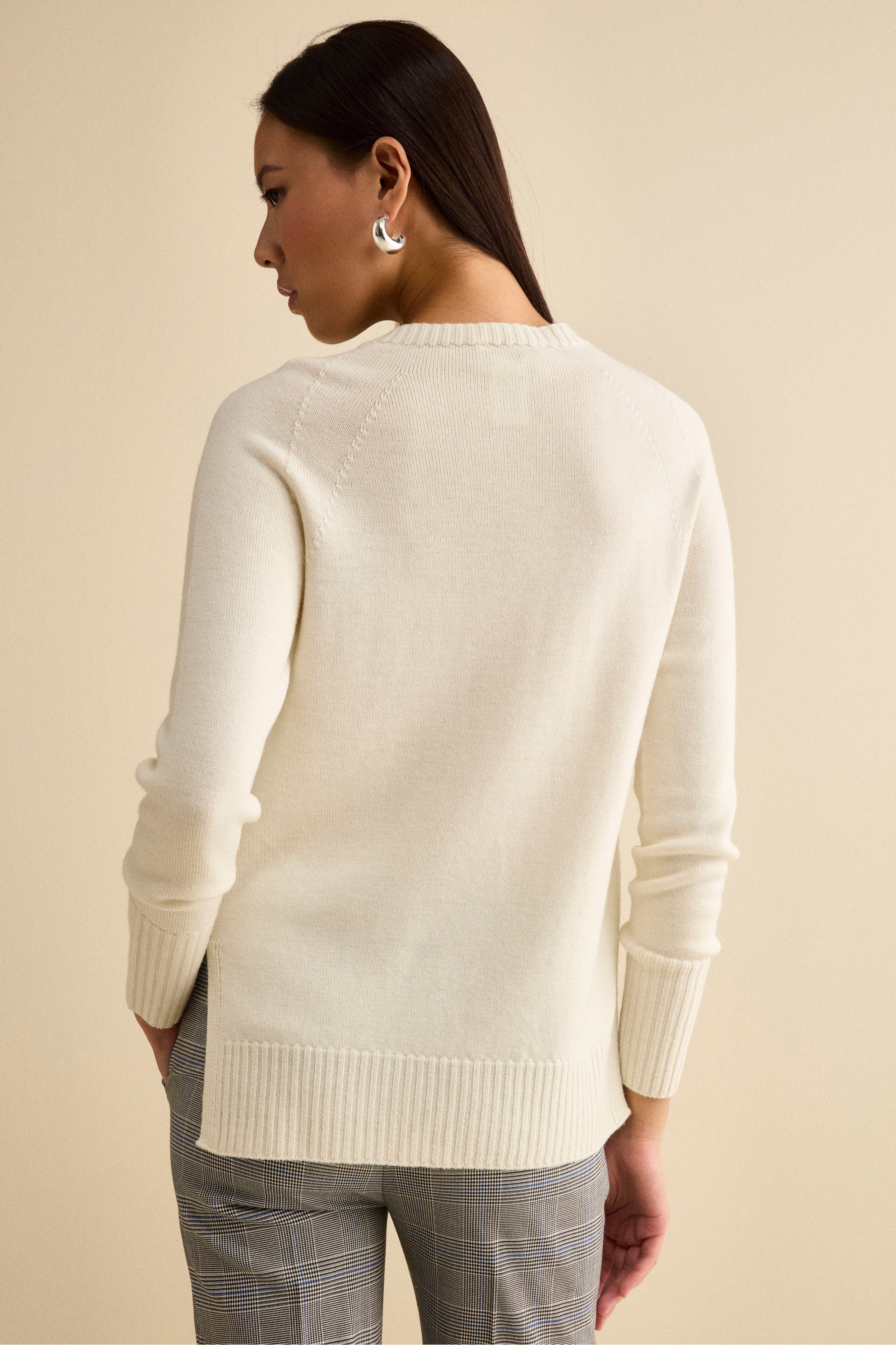 Merino Wool Crewneck with Ribbed Hem - ECRU