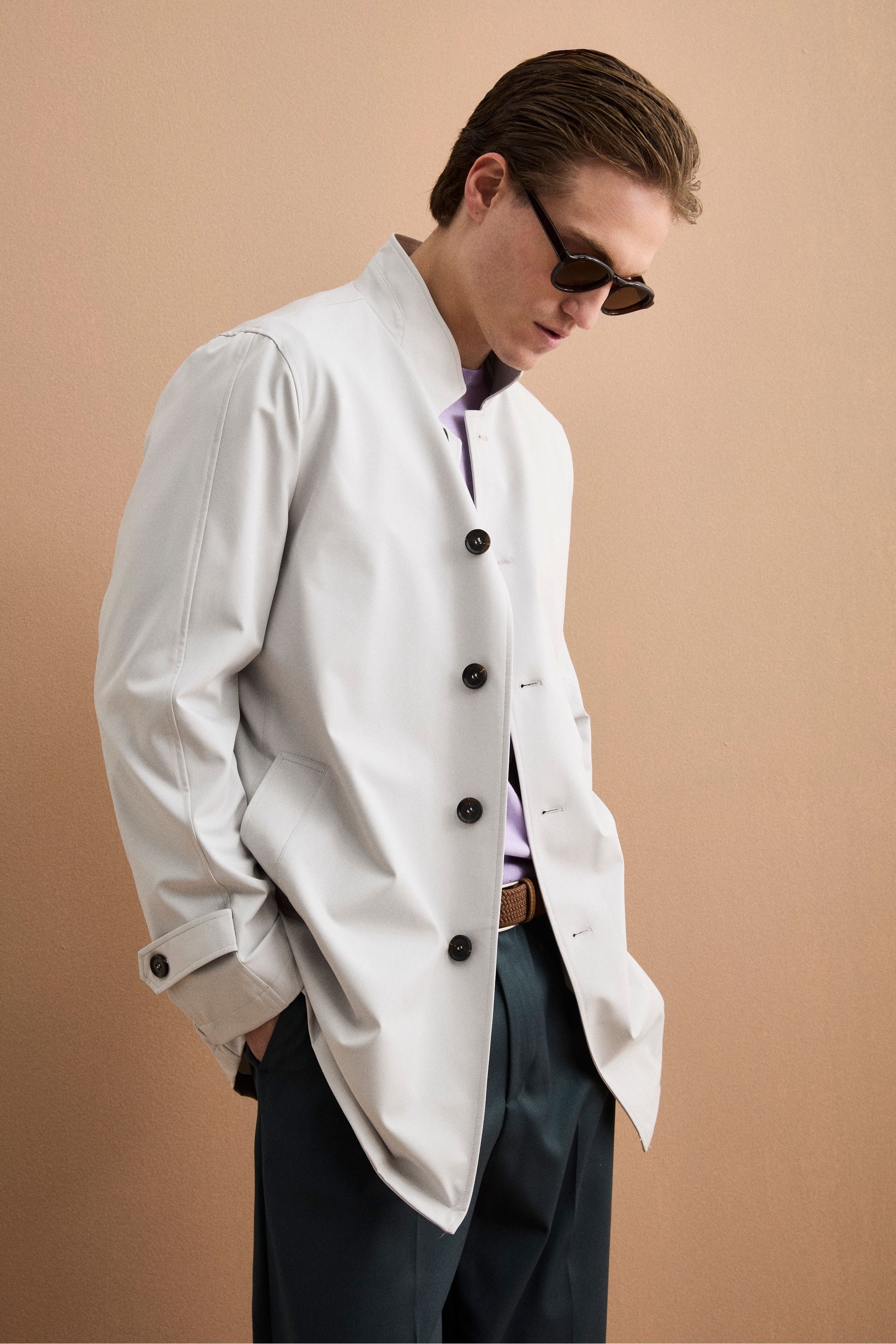 Herren Einreihiger Halbgefütterter Regenmantel - Hellgrau