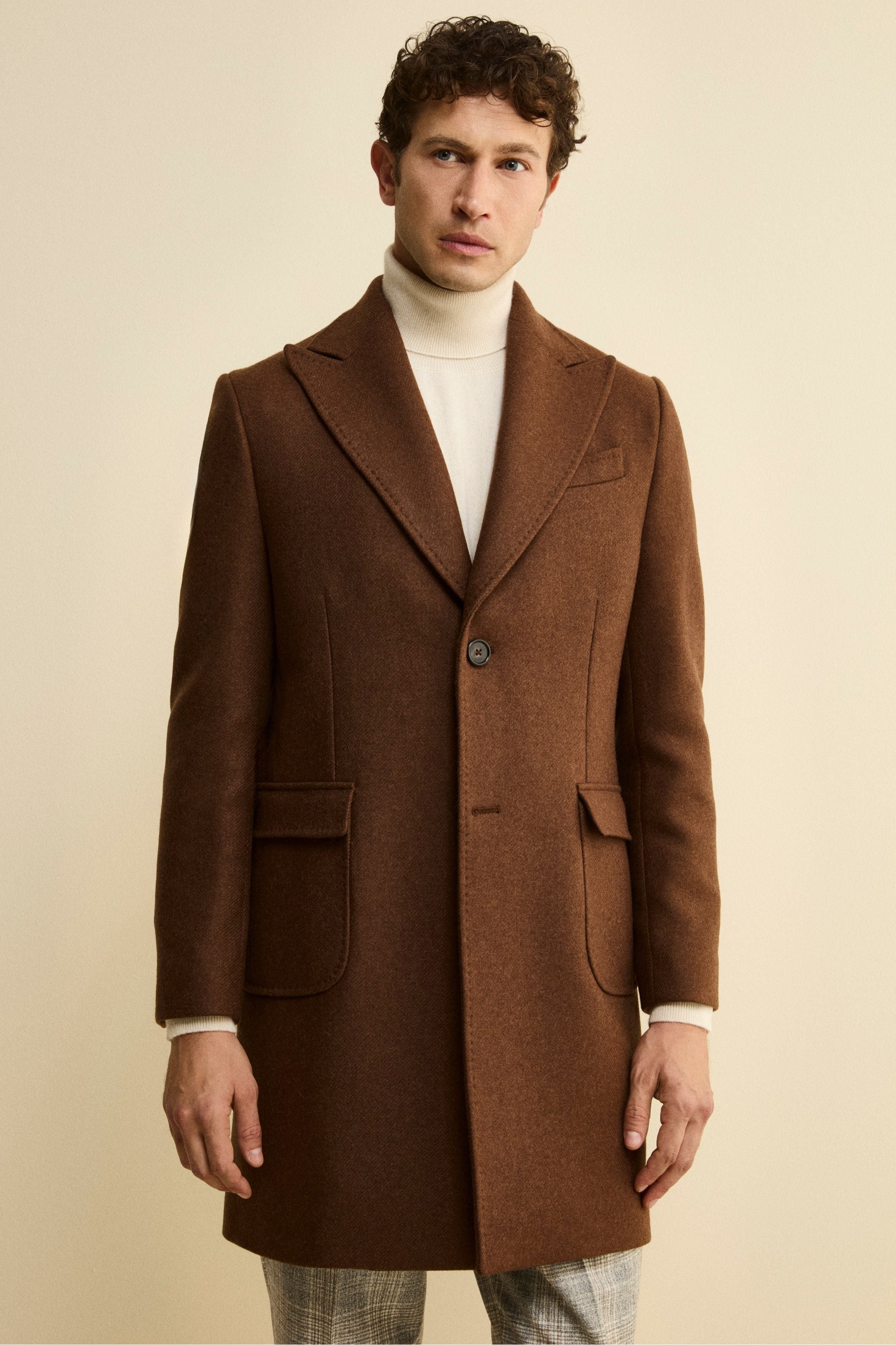 Twill Coat in Wool - brown