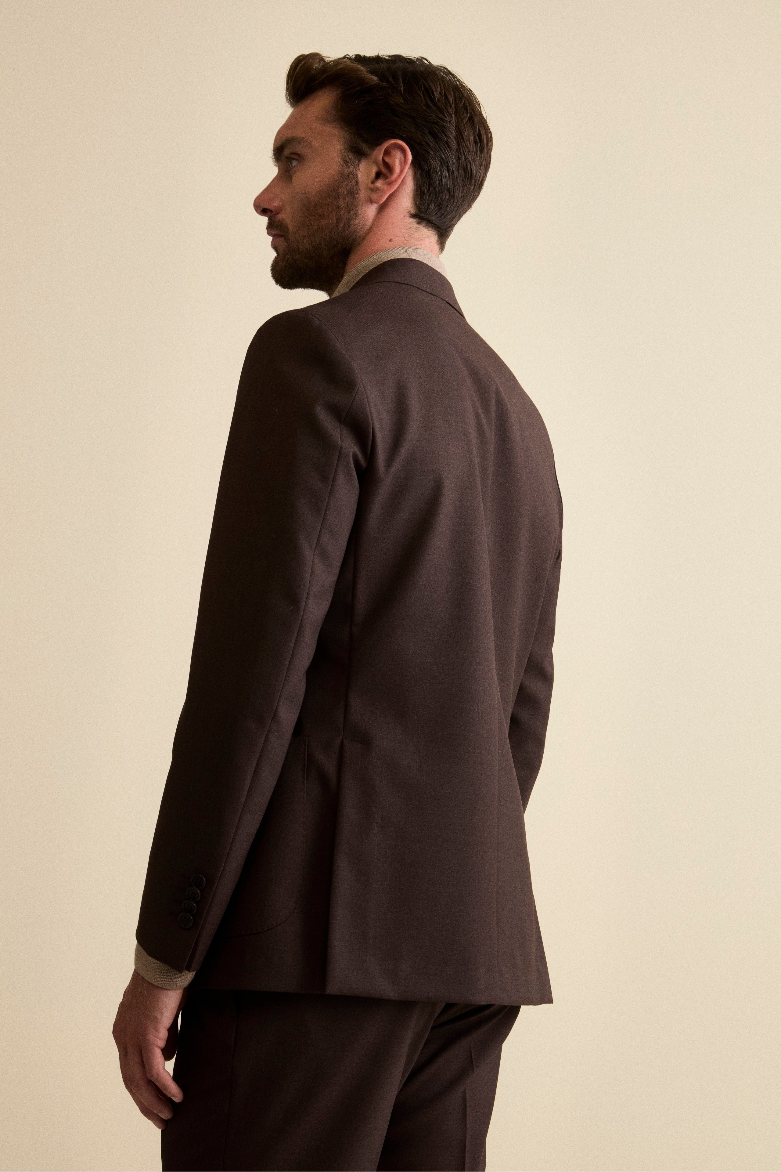 Semi-Lined Slim Fit Suit in Virgin Wool - brown