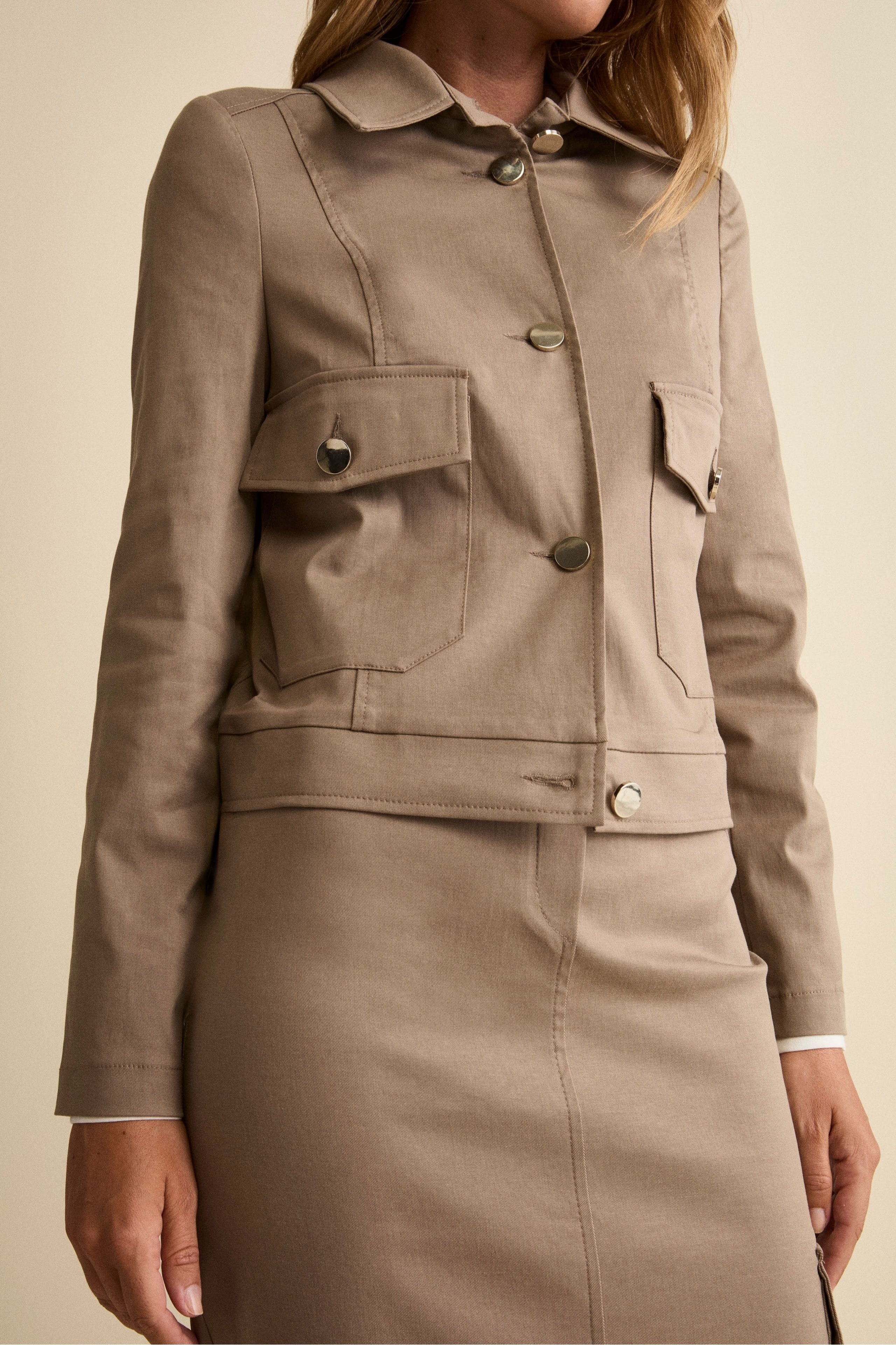 Short Gabardine Jacket with Pockets - gray