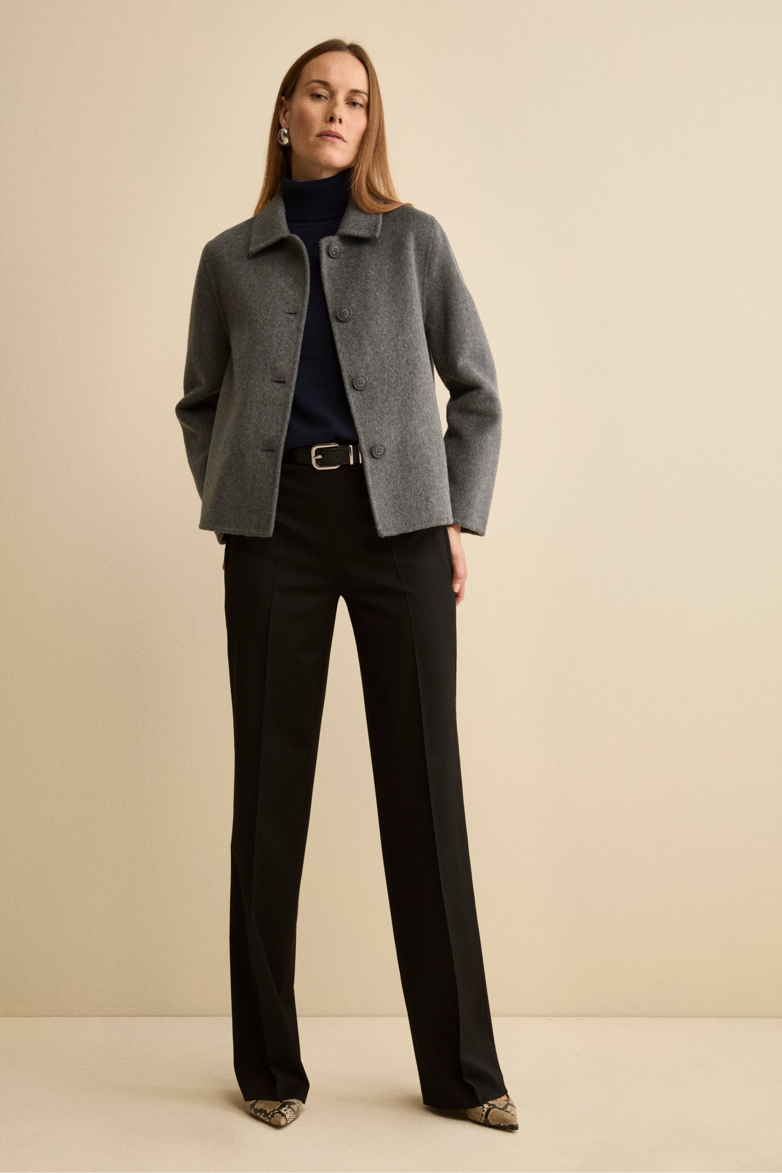 Short Unlined Wool-Blend Coat - GREY