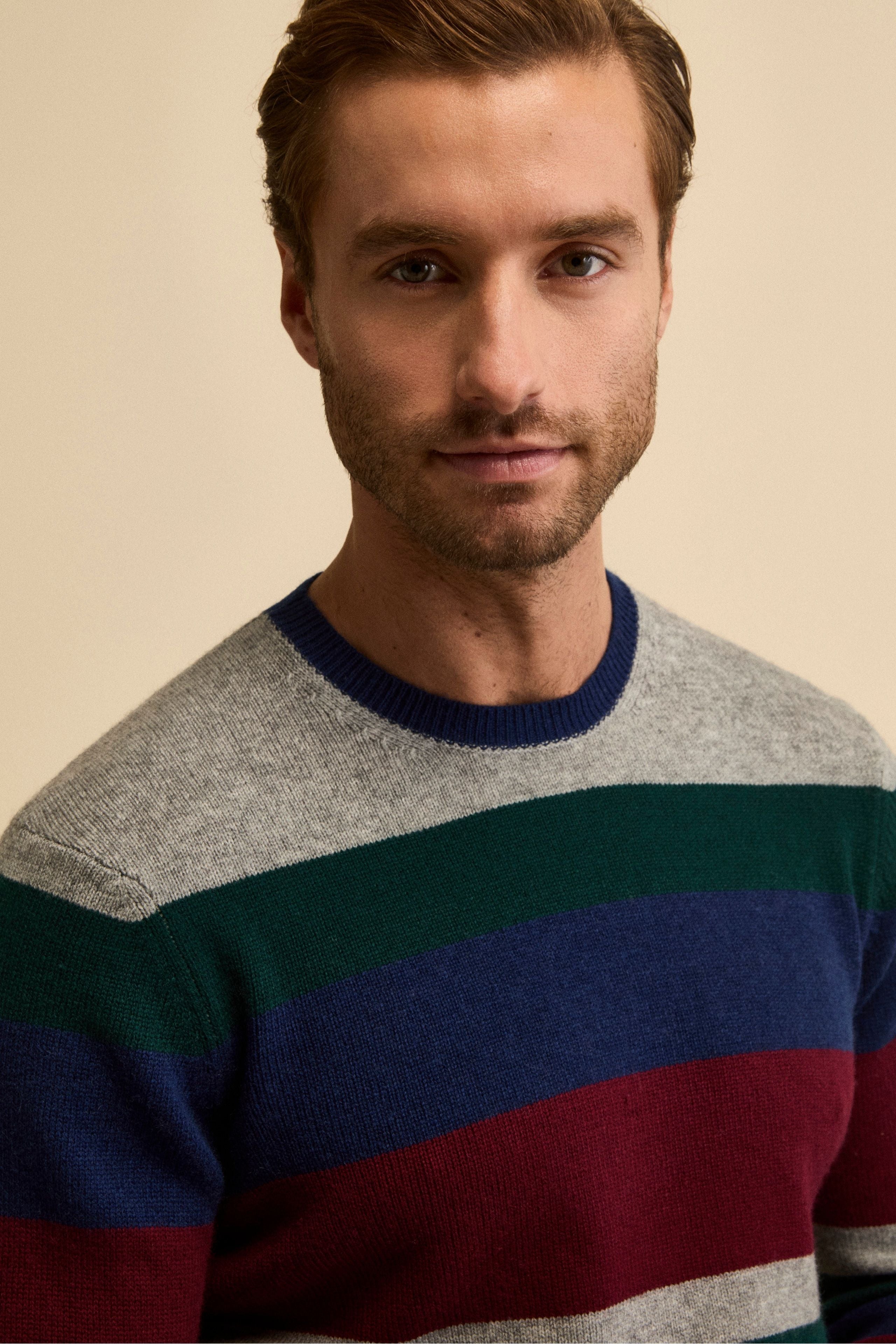 Striped Crewneck Sweater in Wool and Cashmere - MULTICOLORED