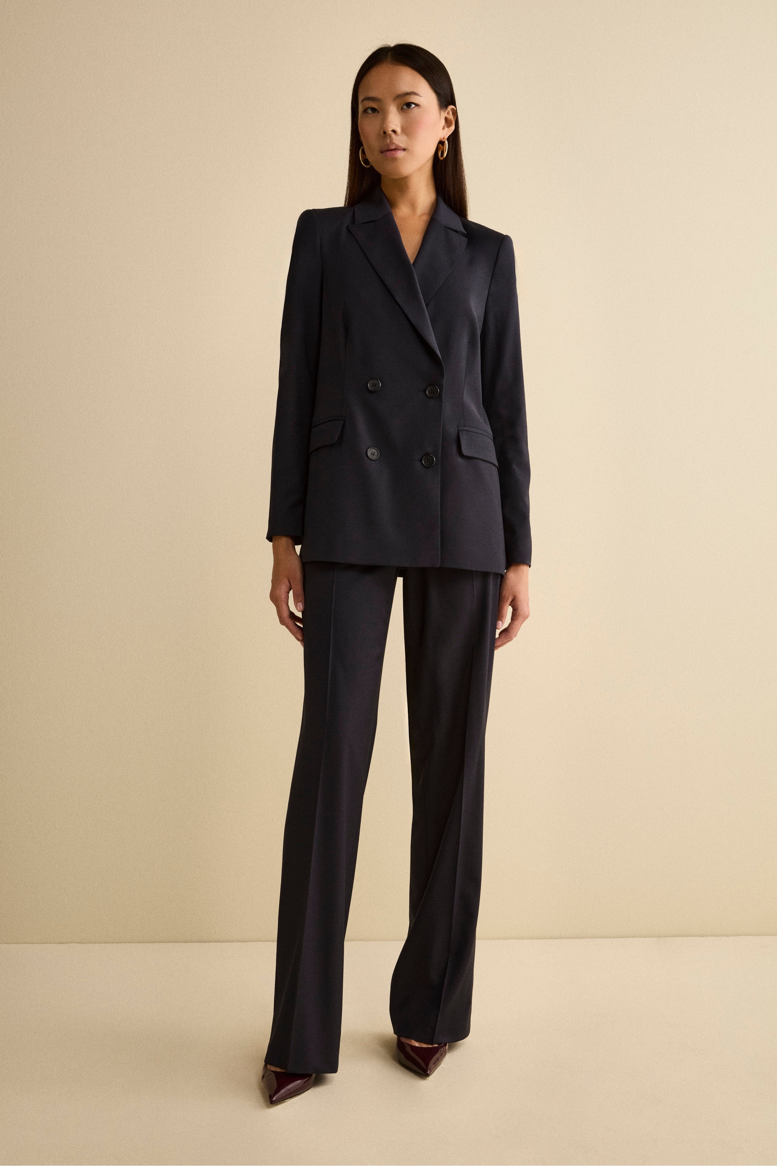 Double-Breasted Virgin Wool Suit with Peak Lapel - BLUE