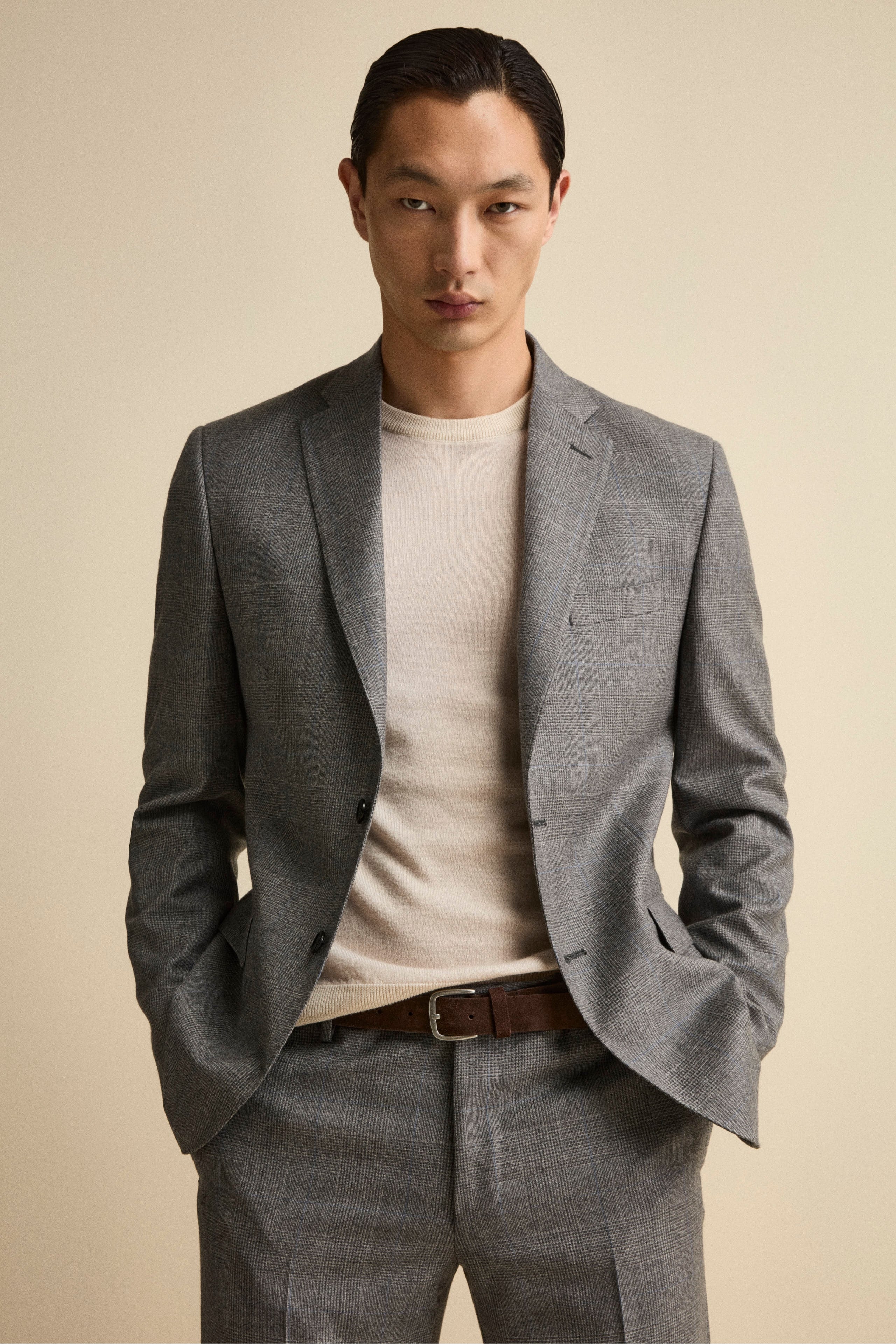 Checked Single-Breasted Virgin Wool Suit Regular Fit - Grey Glen plaid