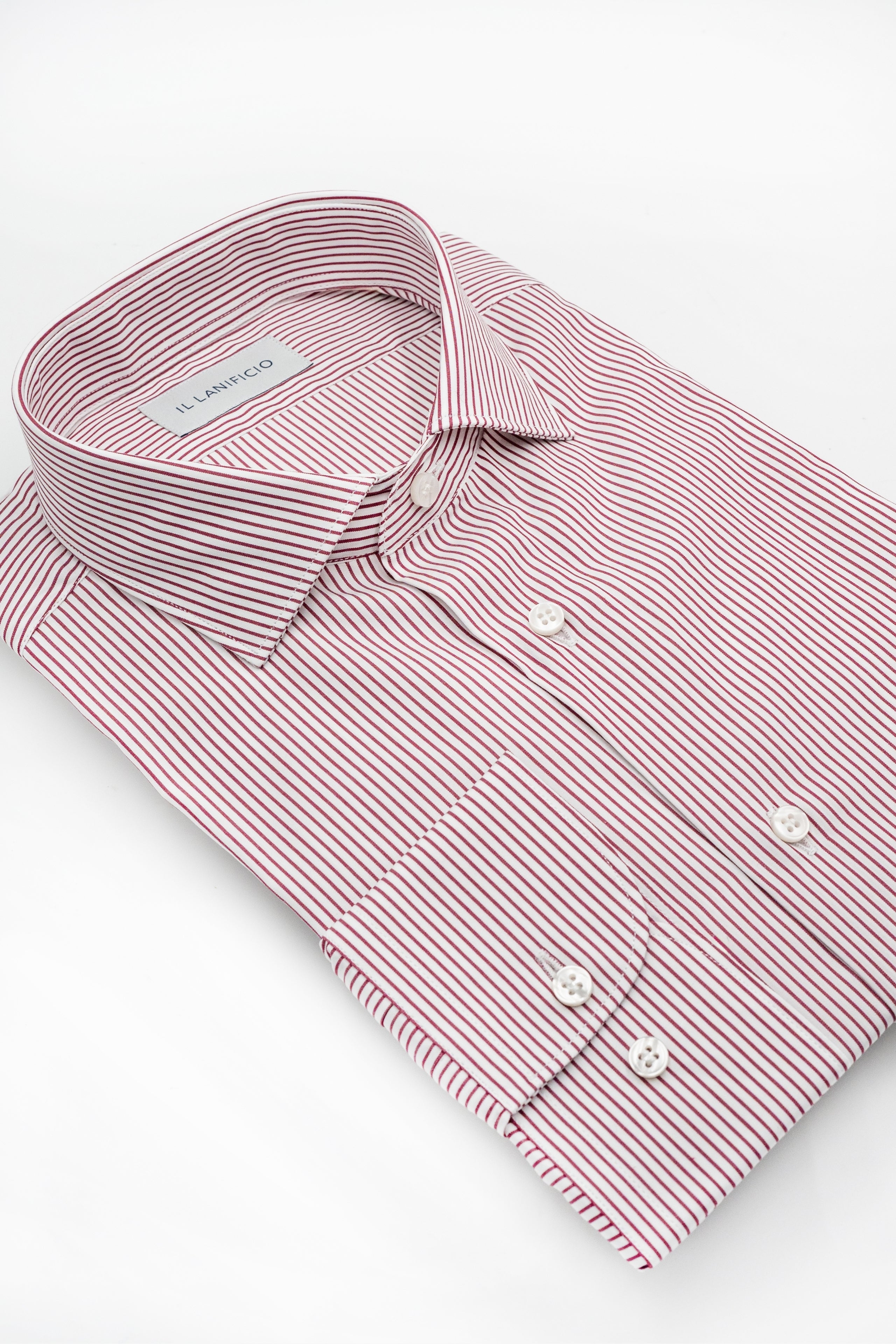 Custom-Fit Patterned Dobby Cotton Shirt - Red stripe
