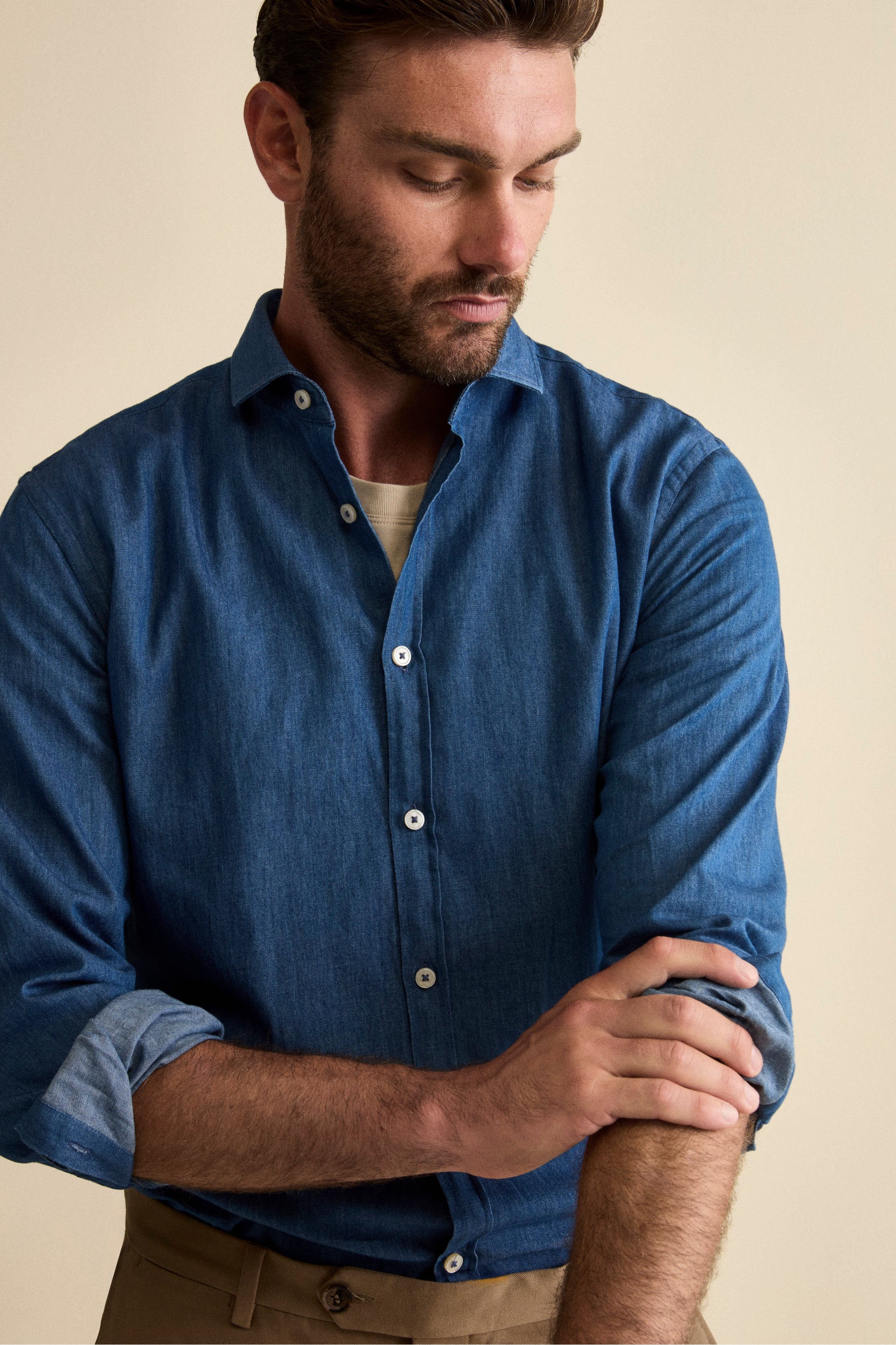 Custom Fit Denim Shirt in Cotton - DENIM