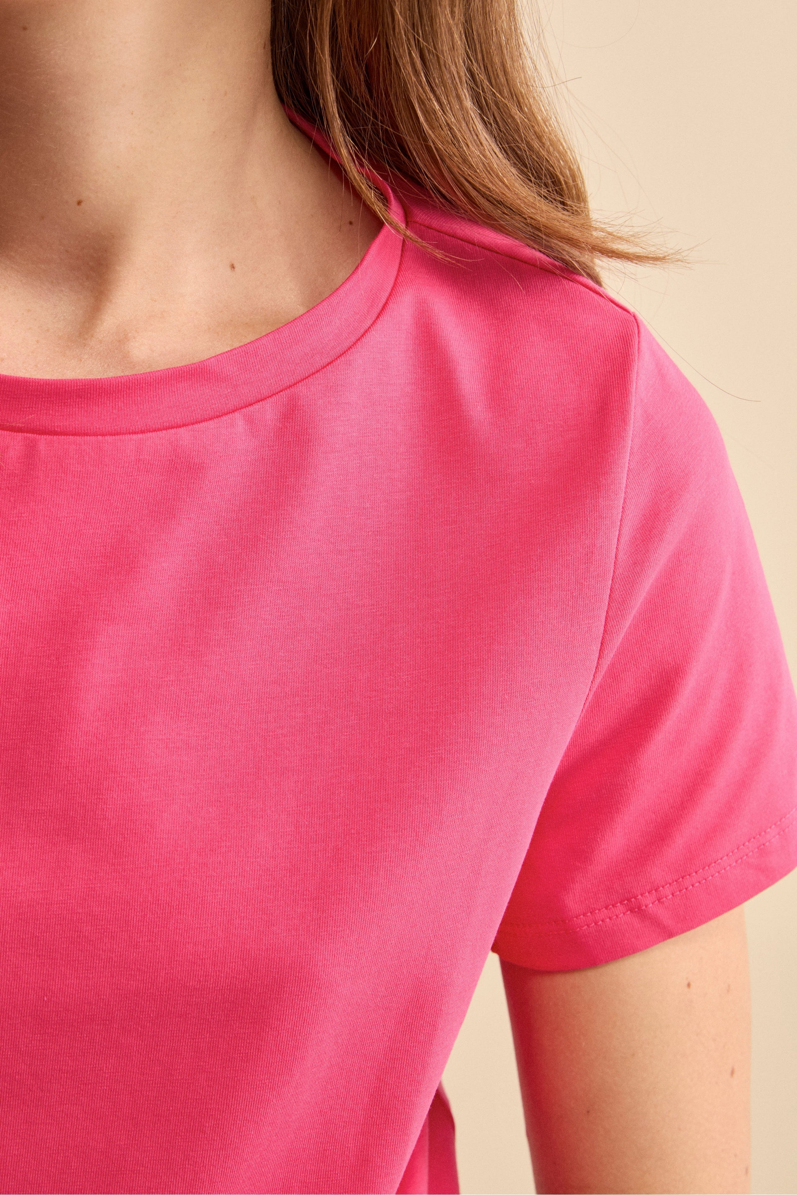 T-Shirt Girocollo in Cotone Elasticizzato - FUXIA