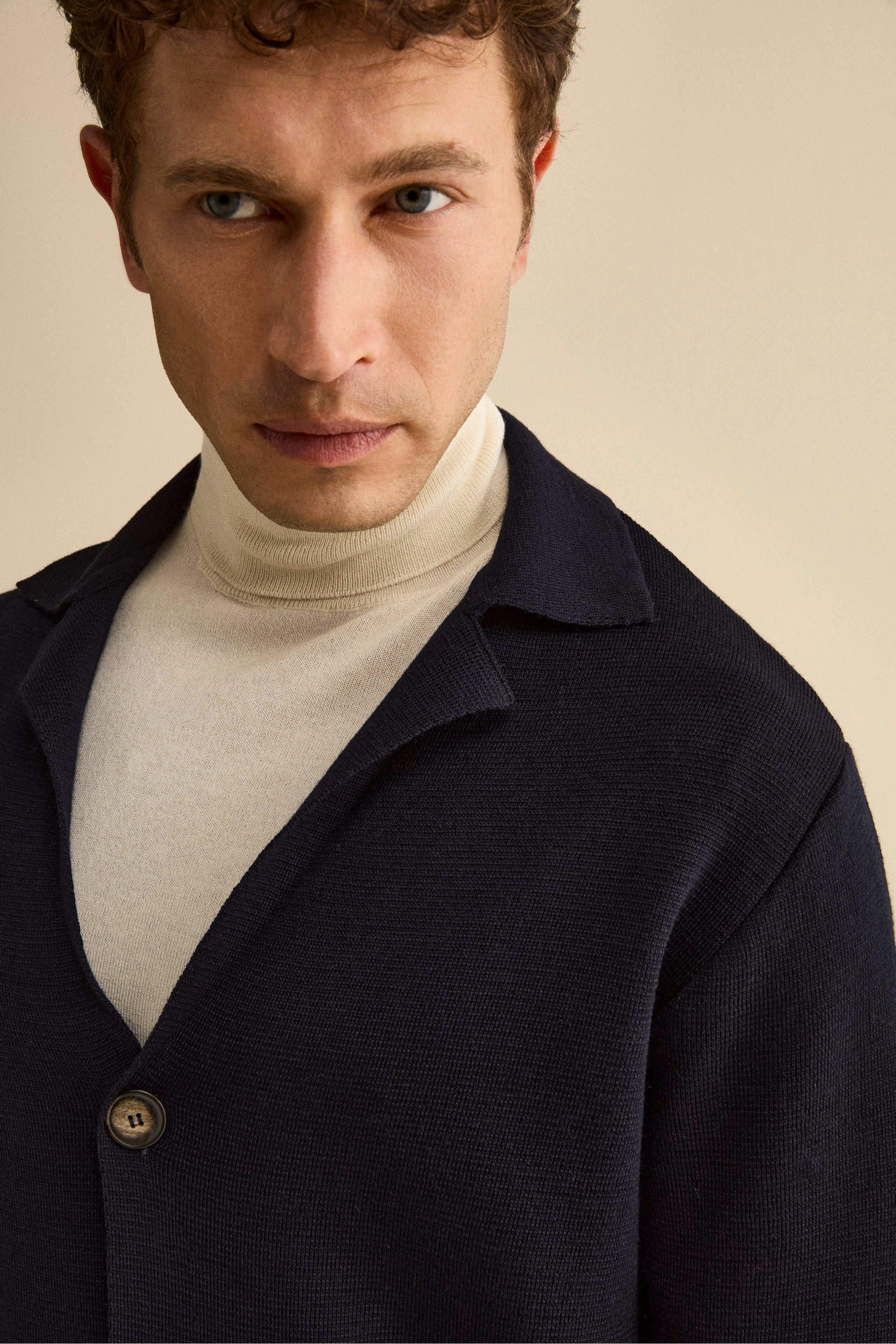 Wool-Blend Cardigan with Pockets and Buttons - BLUE