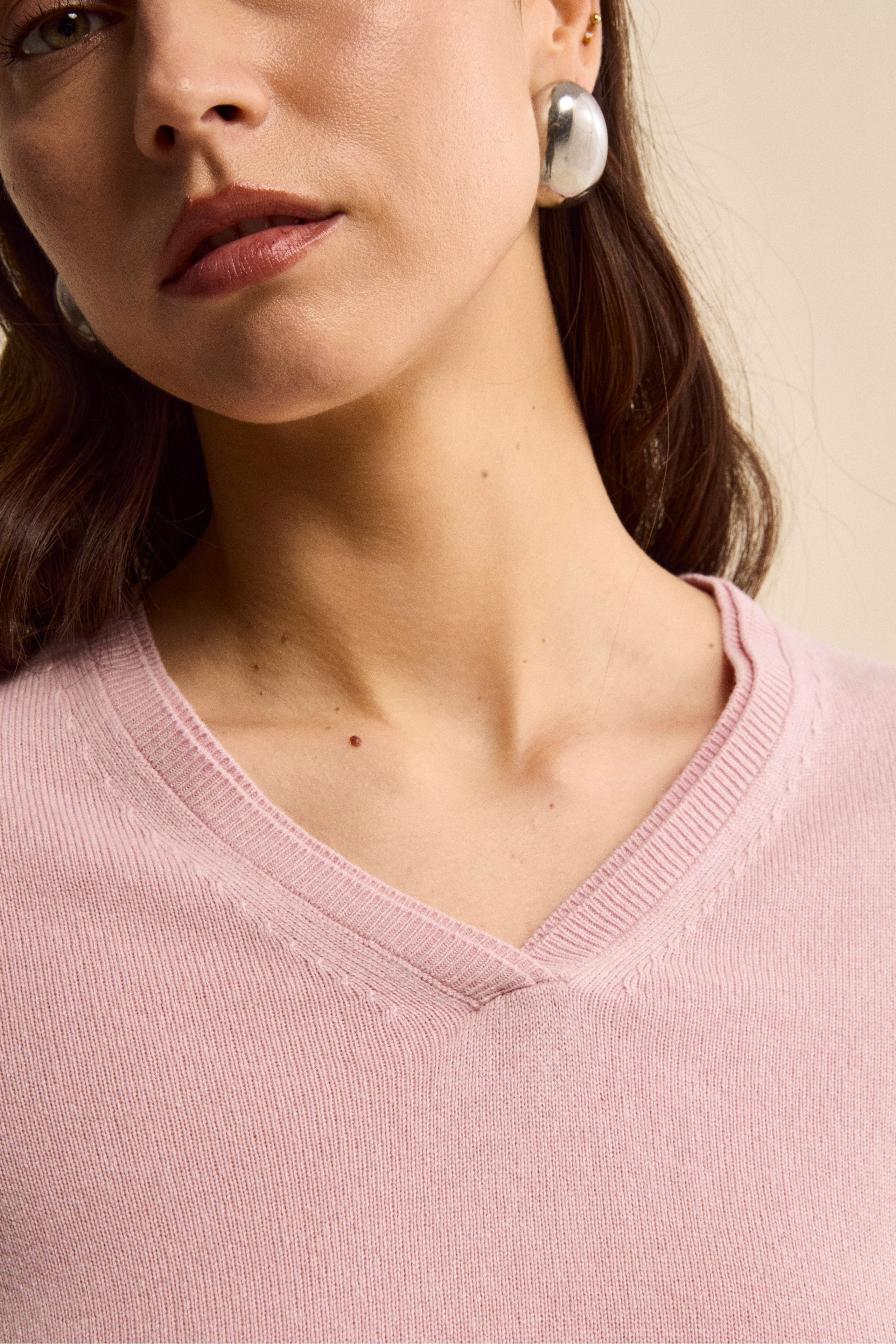 Silk and Cashmere V-Neck Pullover - PINK