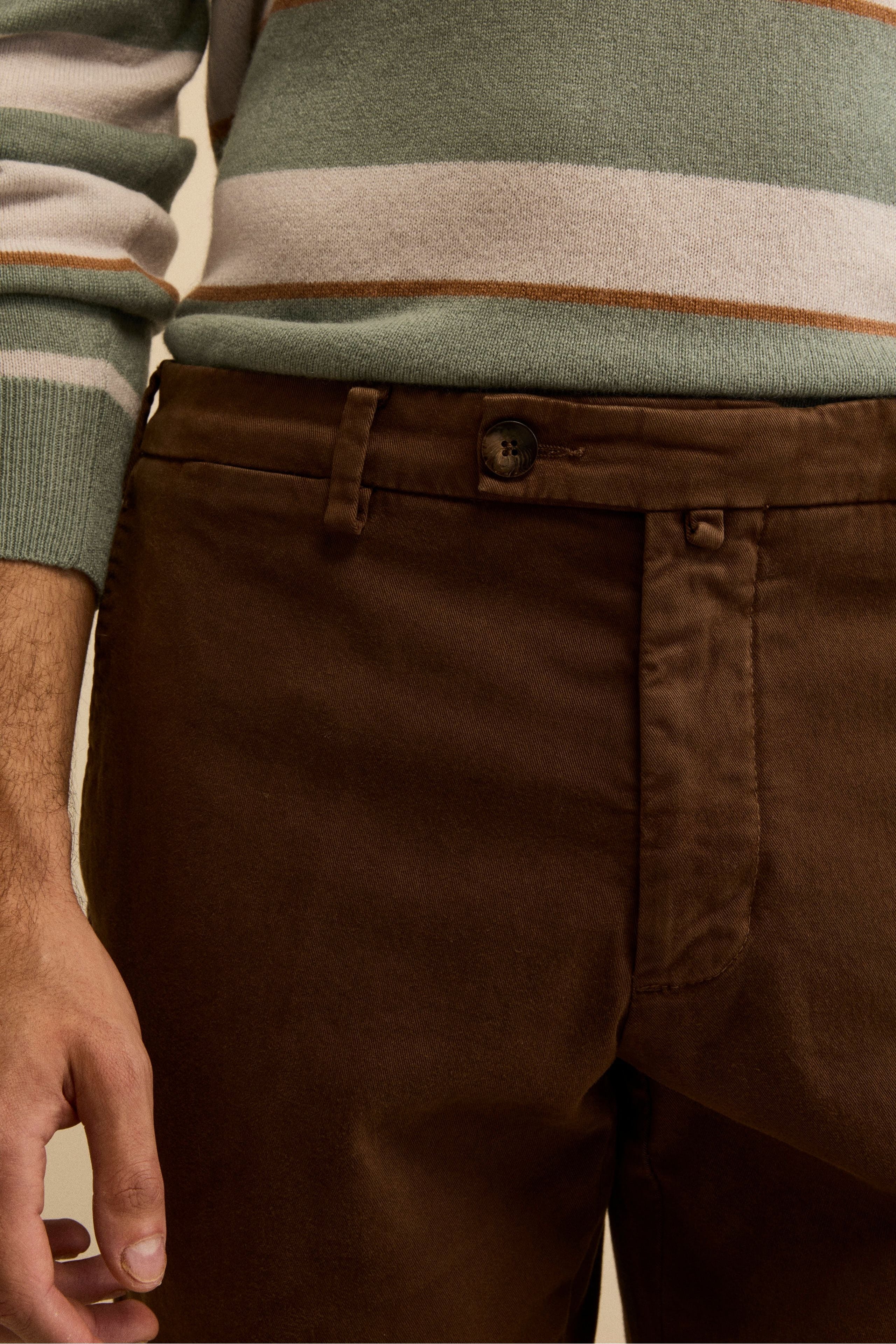 Regular Fit Stretch Cotton Trousers - Cacao brown